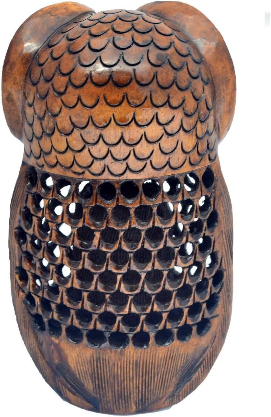 Hand Carved Wooden Owl Statue 6 Inch Decor