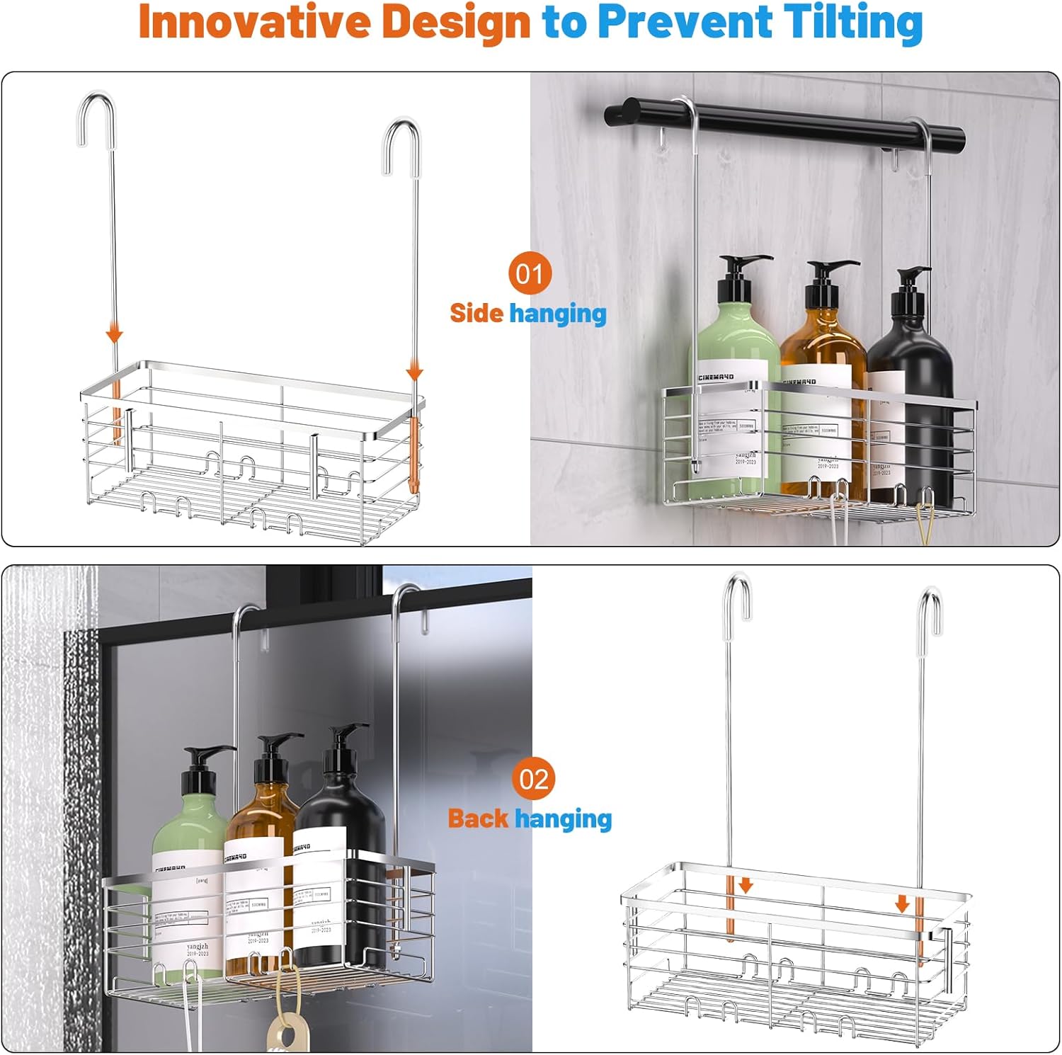 YUOROS 304 Stainless Steel Shower Caddy Over Door Organizer