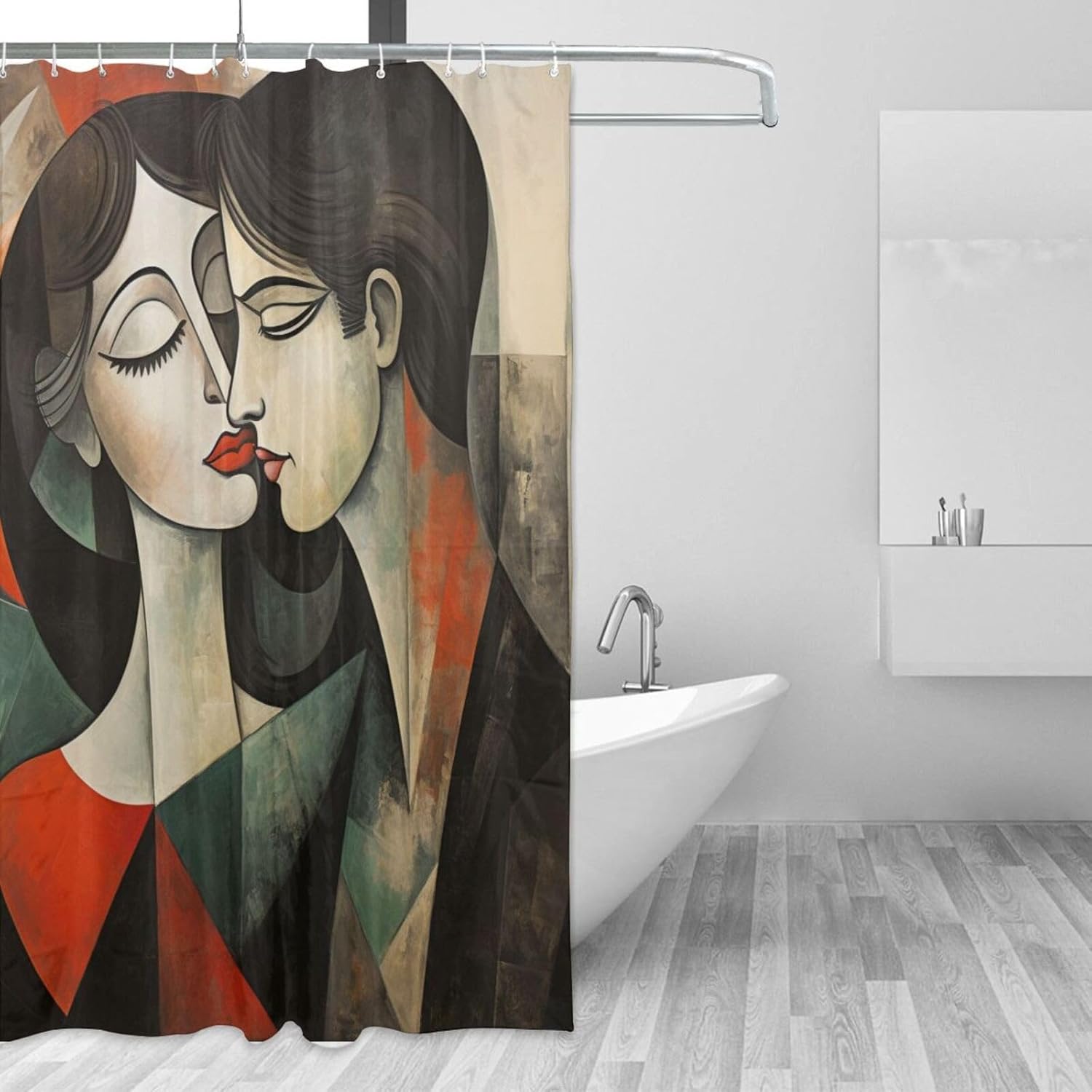 Kissing Girl Boho Shower Curtain Set with 12 Hooks 72x72in