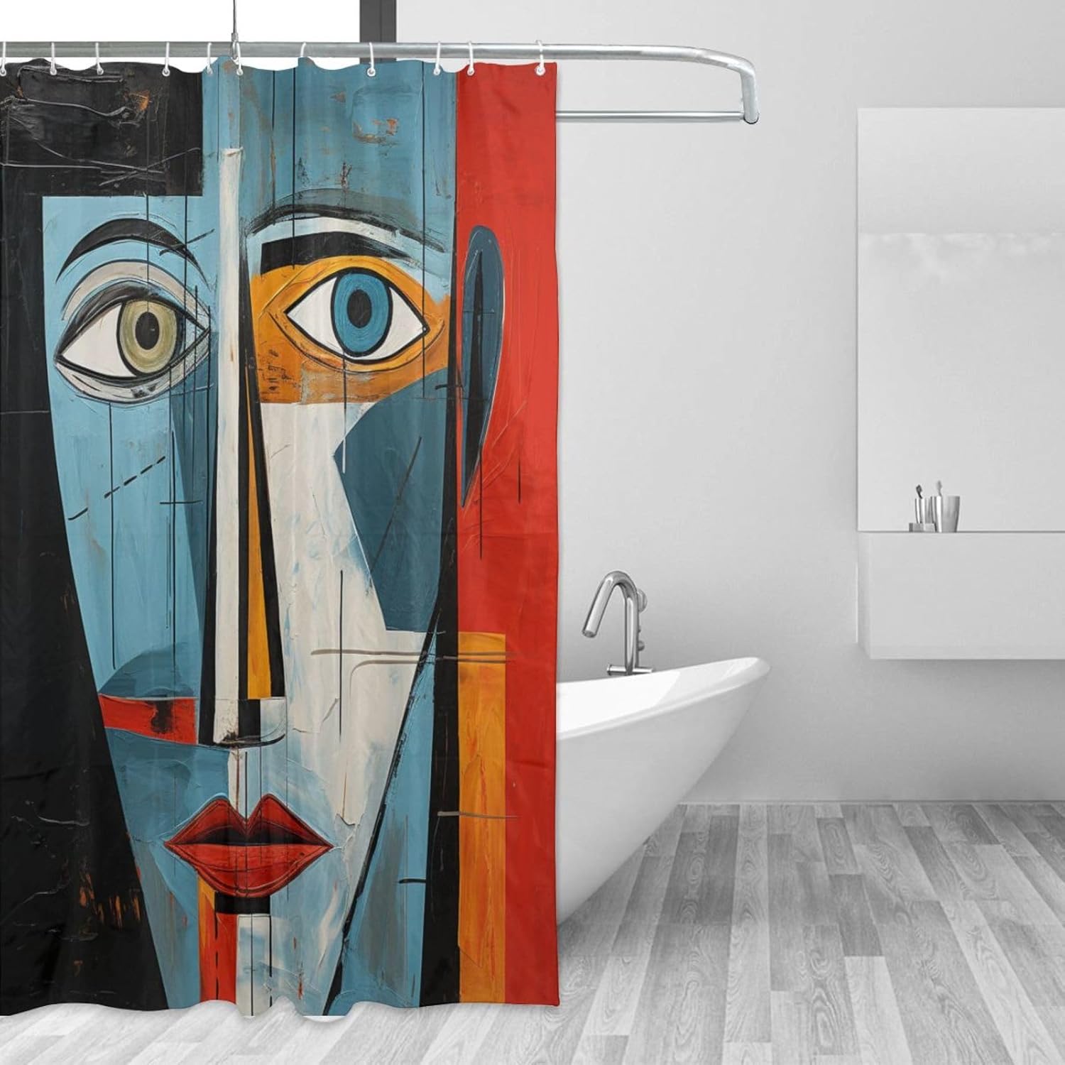 DAOWANGZUO Boho Black Hair Girl Shower Curtain Set