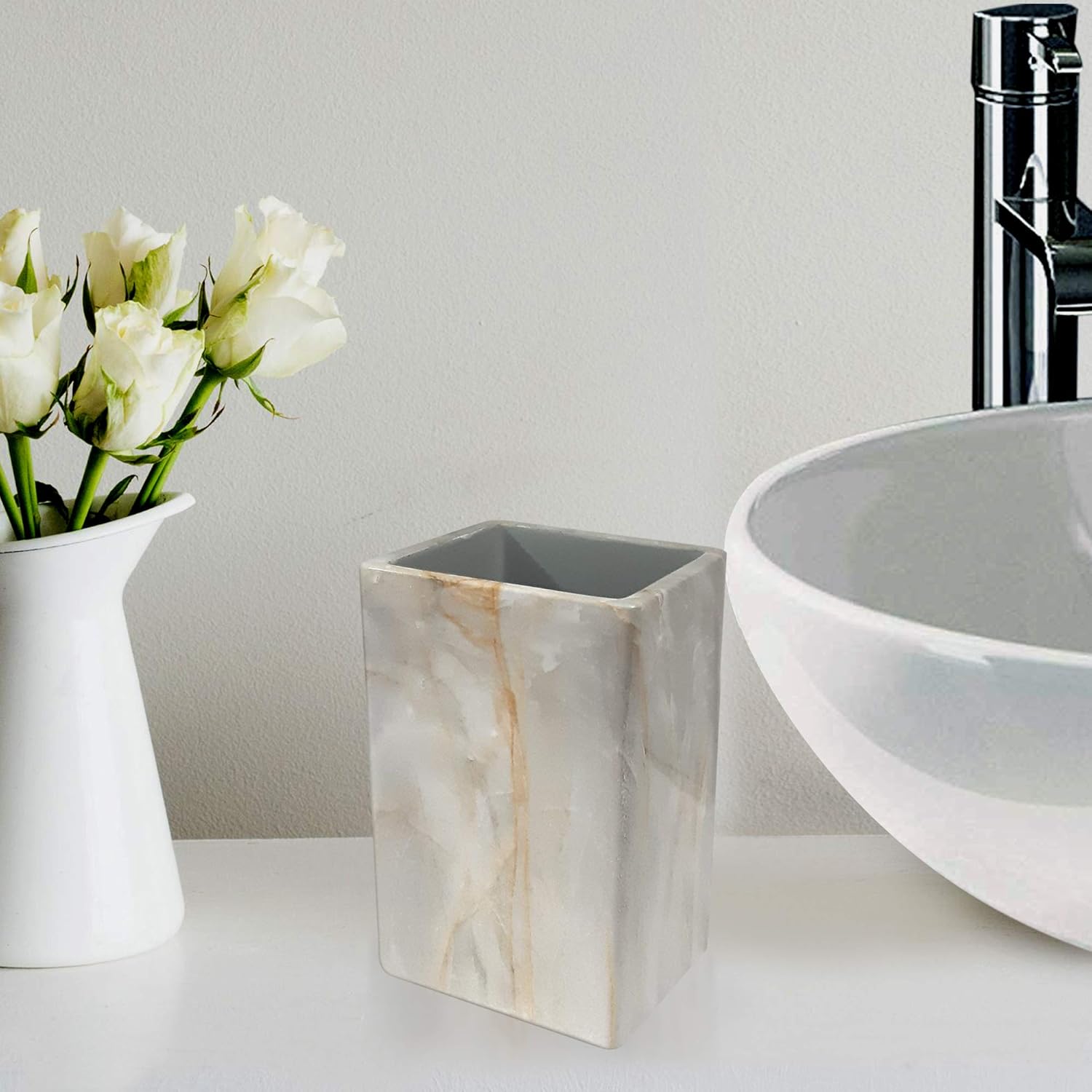 Nu Steel Stone Hedge Marble Tumbler for Bathroom Storage