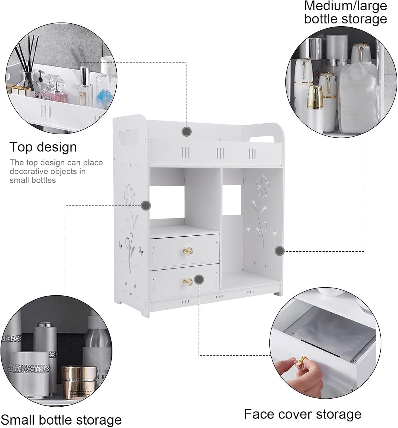 Wall Cabinet with 2 Drawers - White Bathroom Organizer