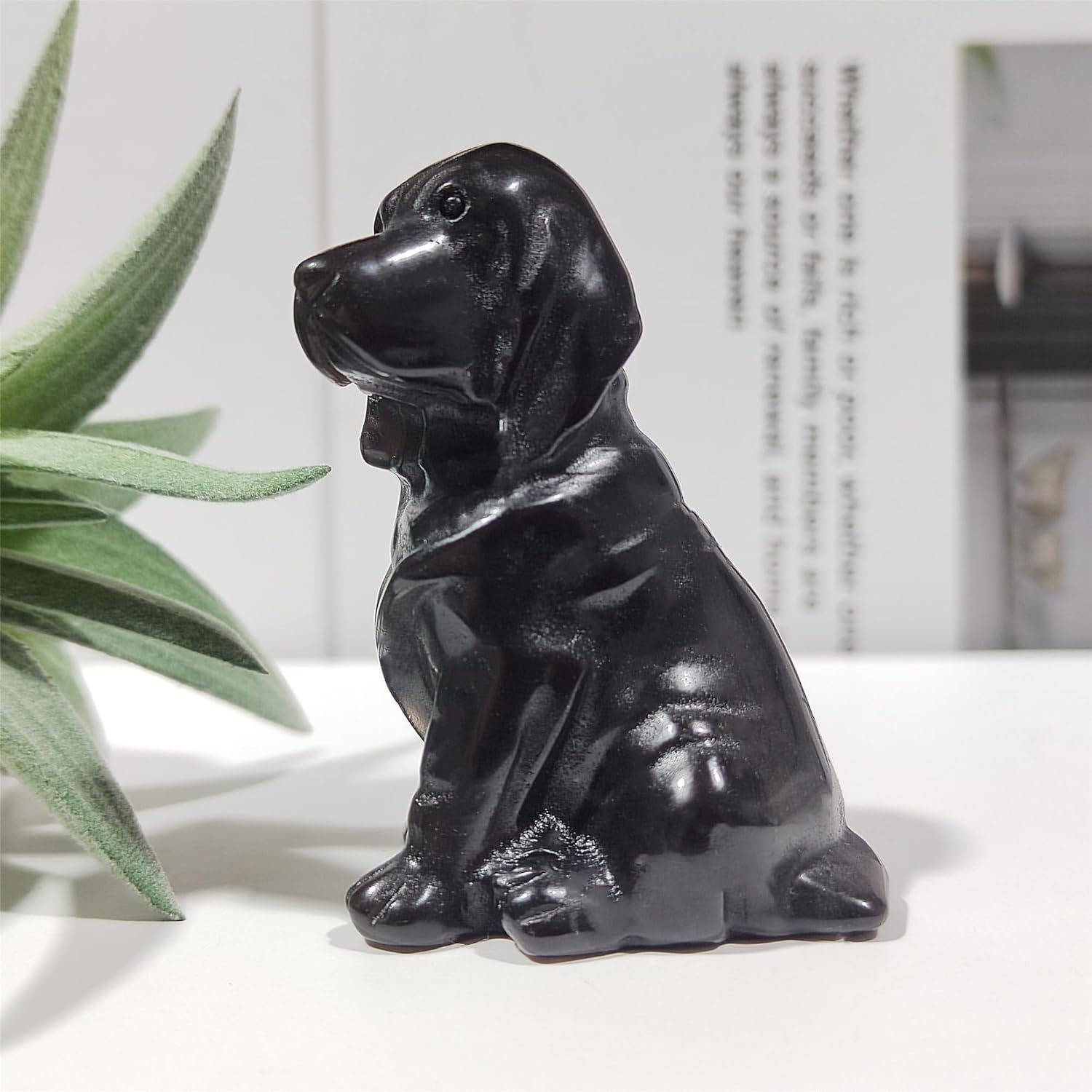 Obsidian Black Dog Skull Figurine Sculpture Decor