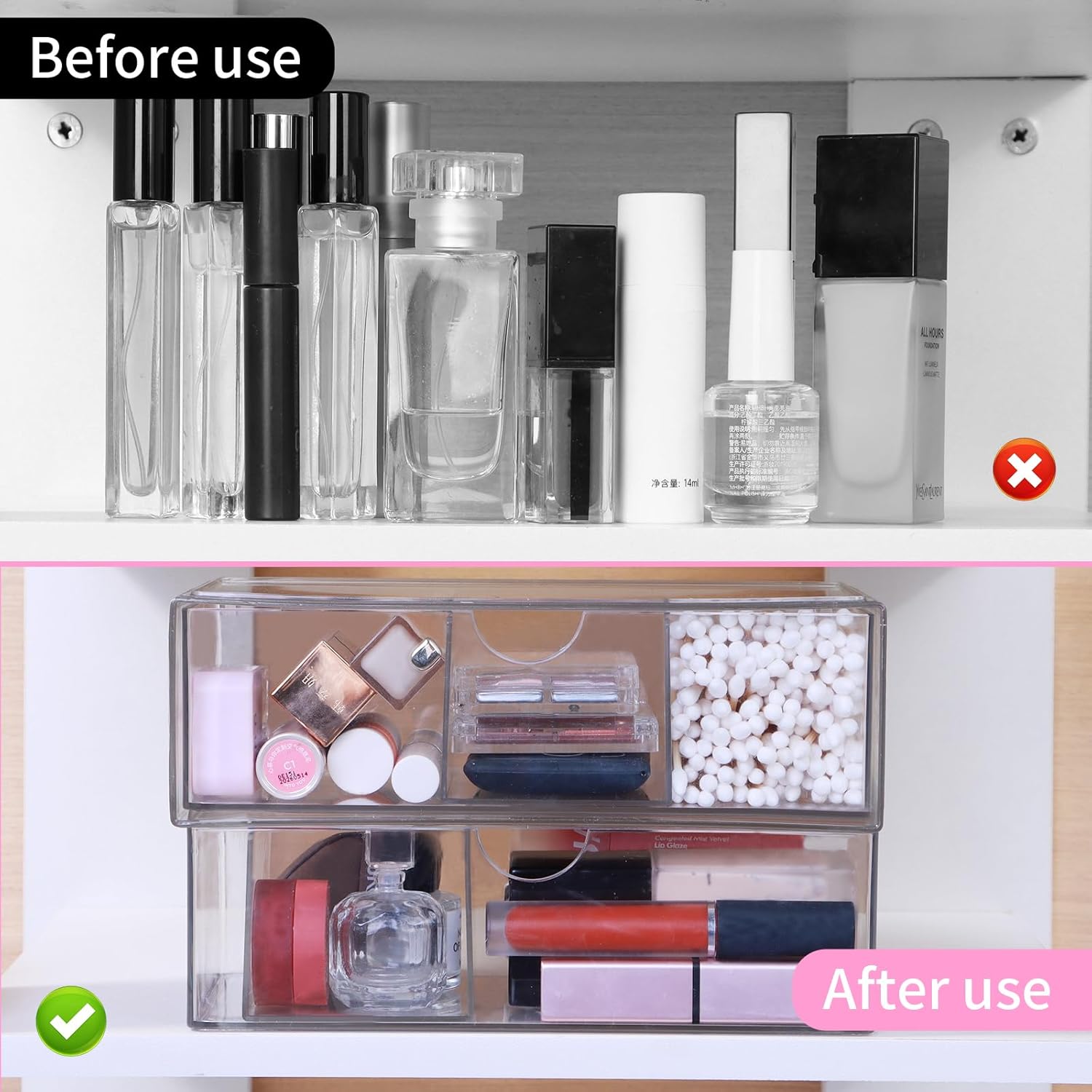 Adjustable Medicine Cabinet Organizer with 3-Tier Clear Acrylic Storage