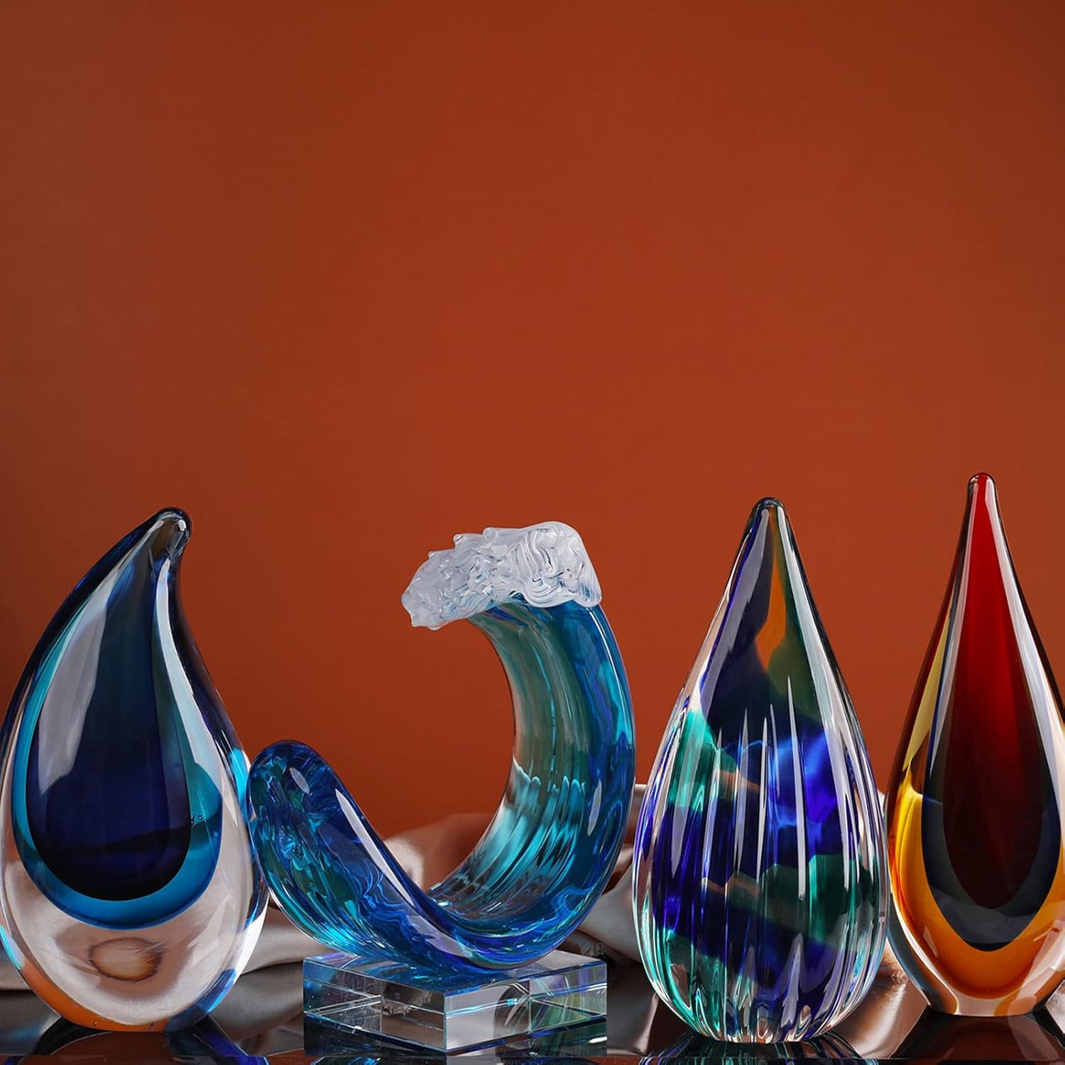Yao Yuan Blue Murano-Style Art Glass Waterdrop Sculpture