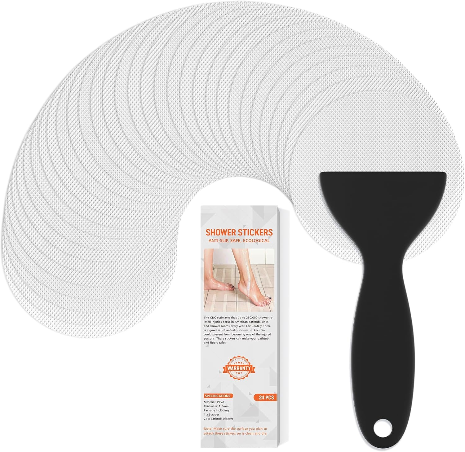 Non-Slip Bathtub Stickers 24 PCS with Scraper for Safety