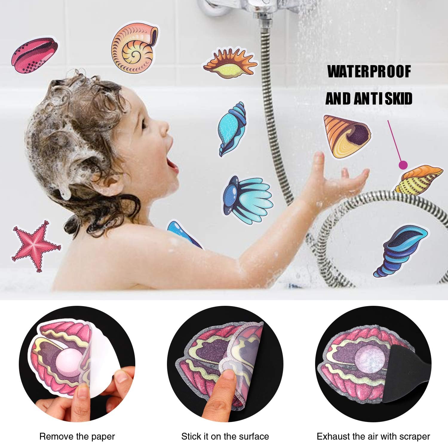 Secopad Non-Slip Bathtub Stickers 16 PCS Sea Shell Decal Treads