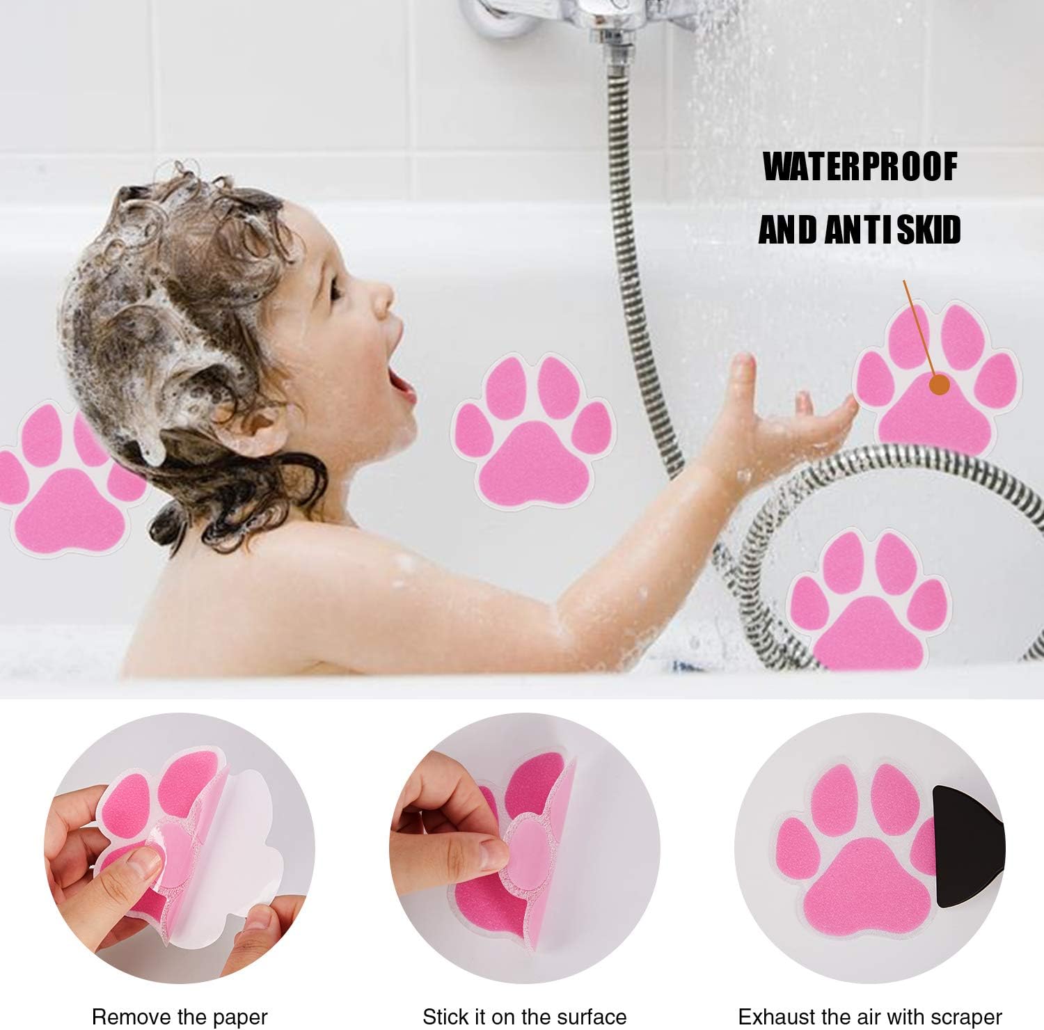 Non-Slip Bathtub Stickers with Scraper Pink