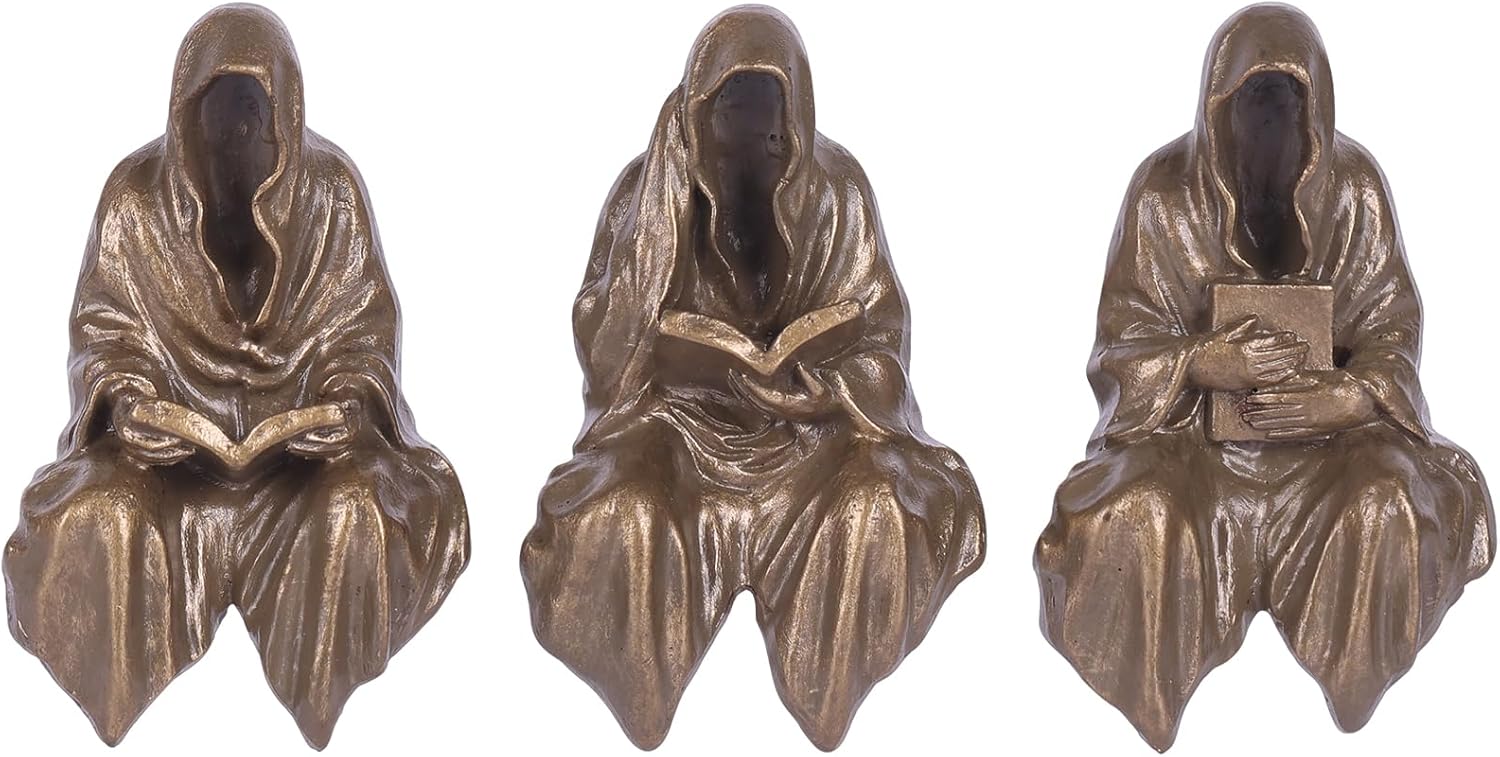GrivSheen Reading Statue Set of 3 Gothic Fantasy Bookshelf Figurines