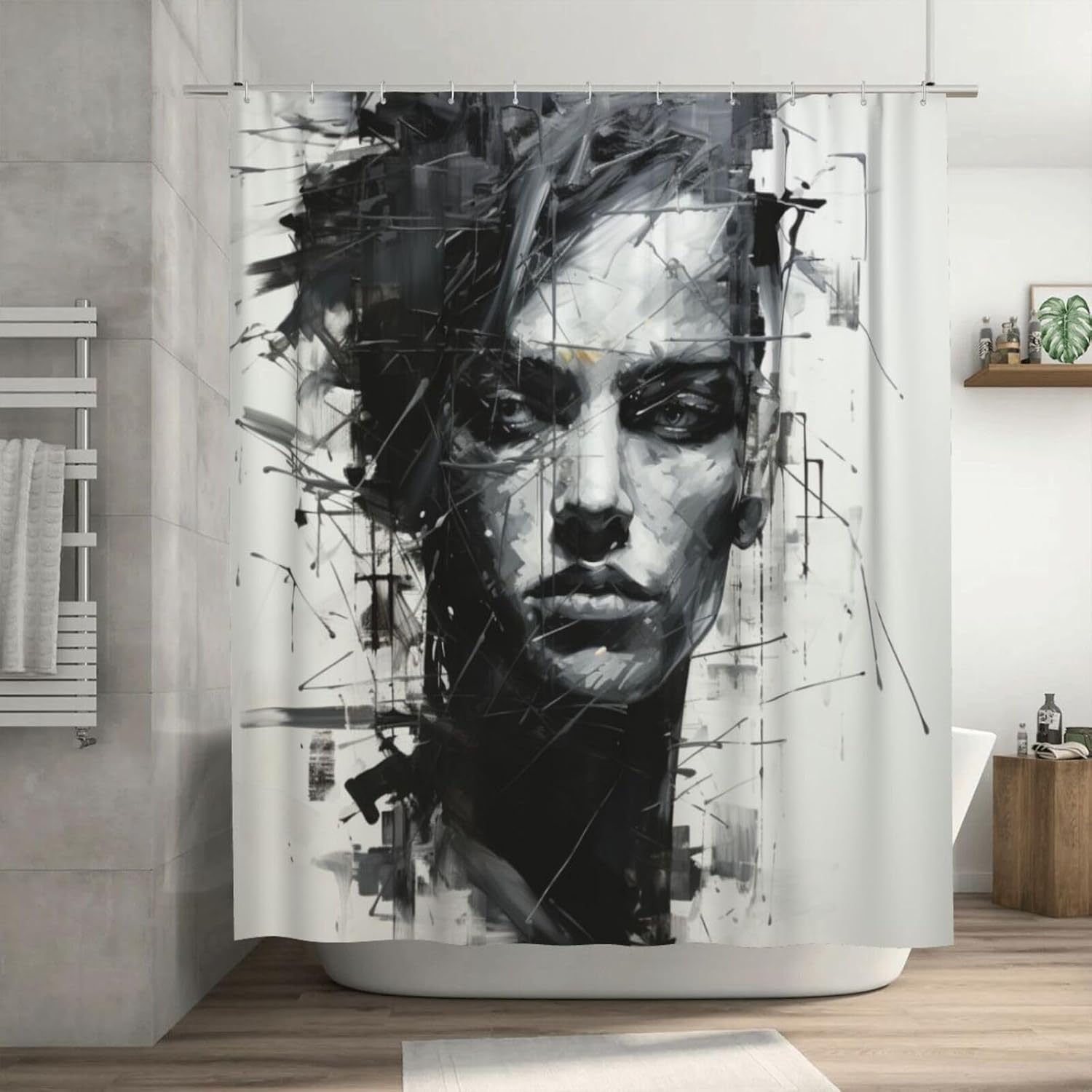 DAOWANGZUO Abstract Girl Shower Curtain Set with 12 Hooks 72x72in