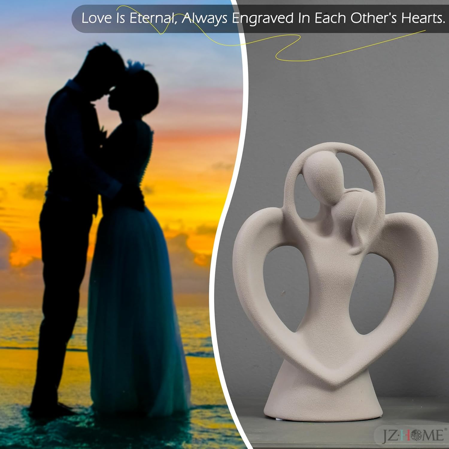 Abstract Kissing Lovers Ceramic Sculpture Gray