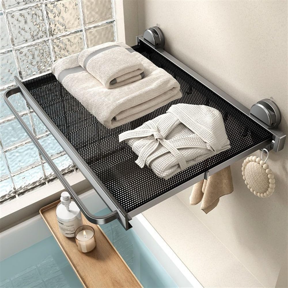 Extendable Suction Cup Towel Rack with Rod and Hooks