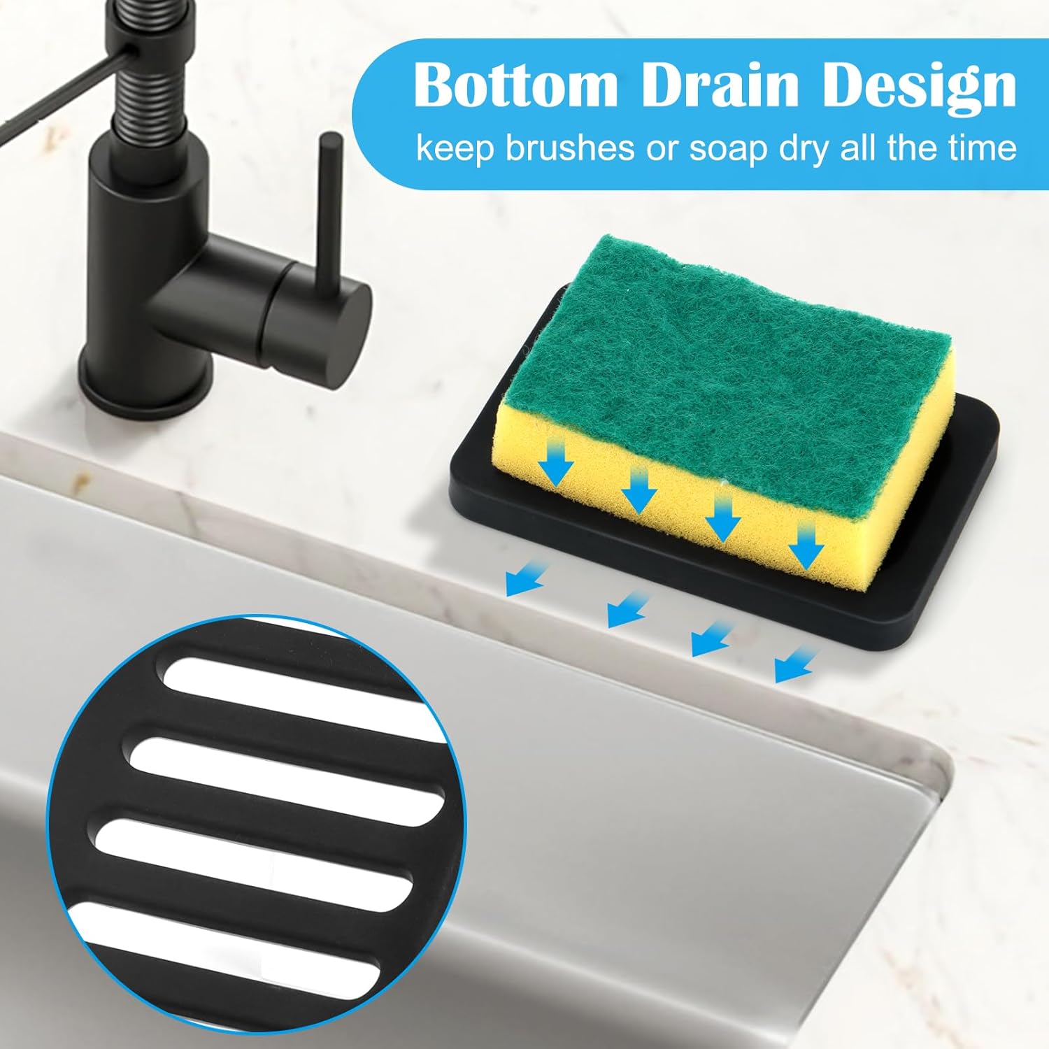 Topsky 2Pcs Silicone Soap Dish Holder Non-Slip Black Design