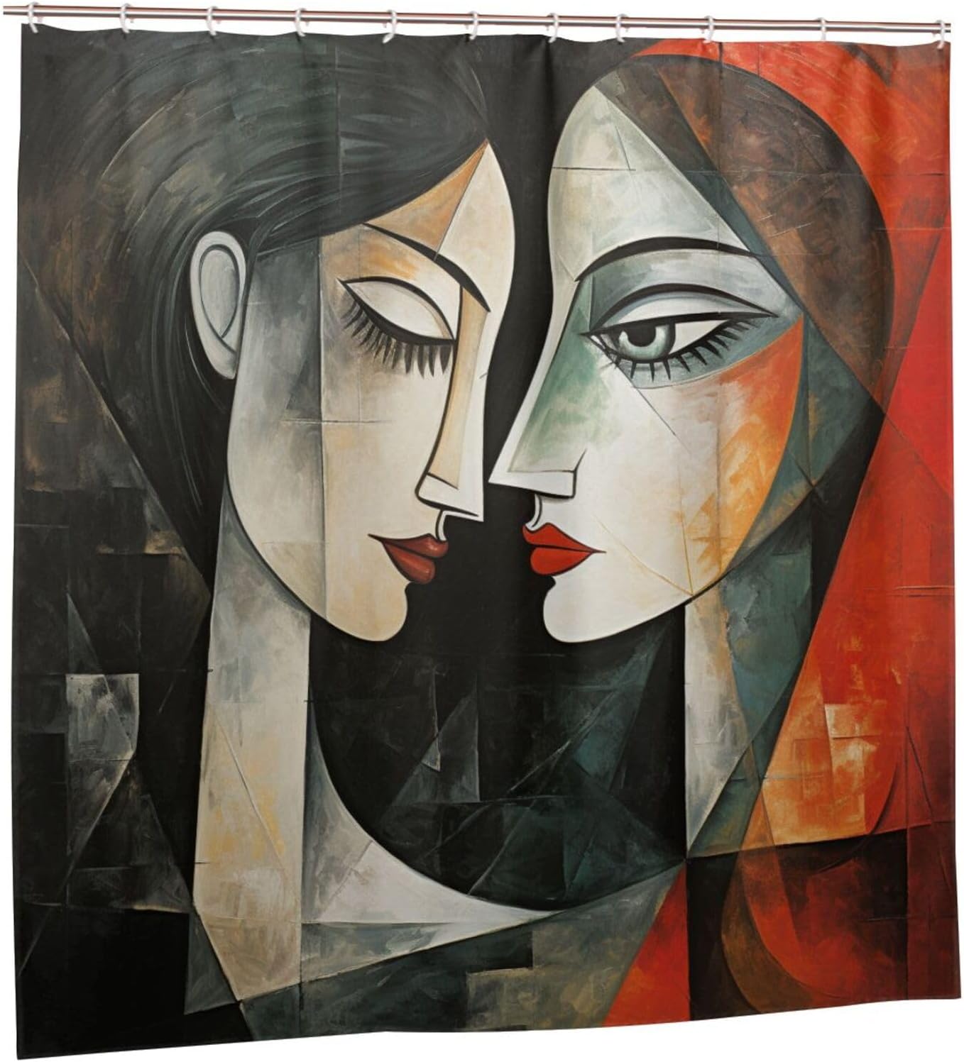 Kissing Girl Boho Shower Curtain Set with 12 Hooks 72x72in 1