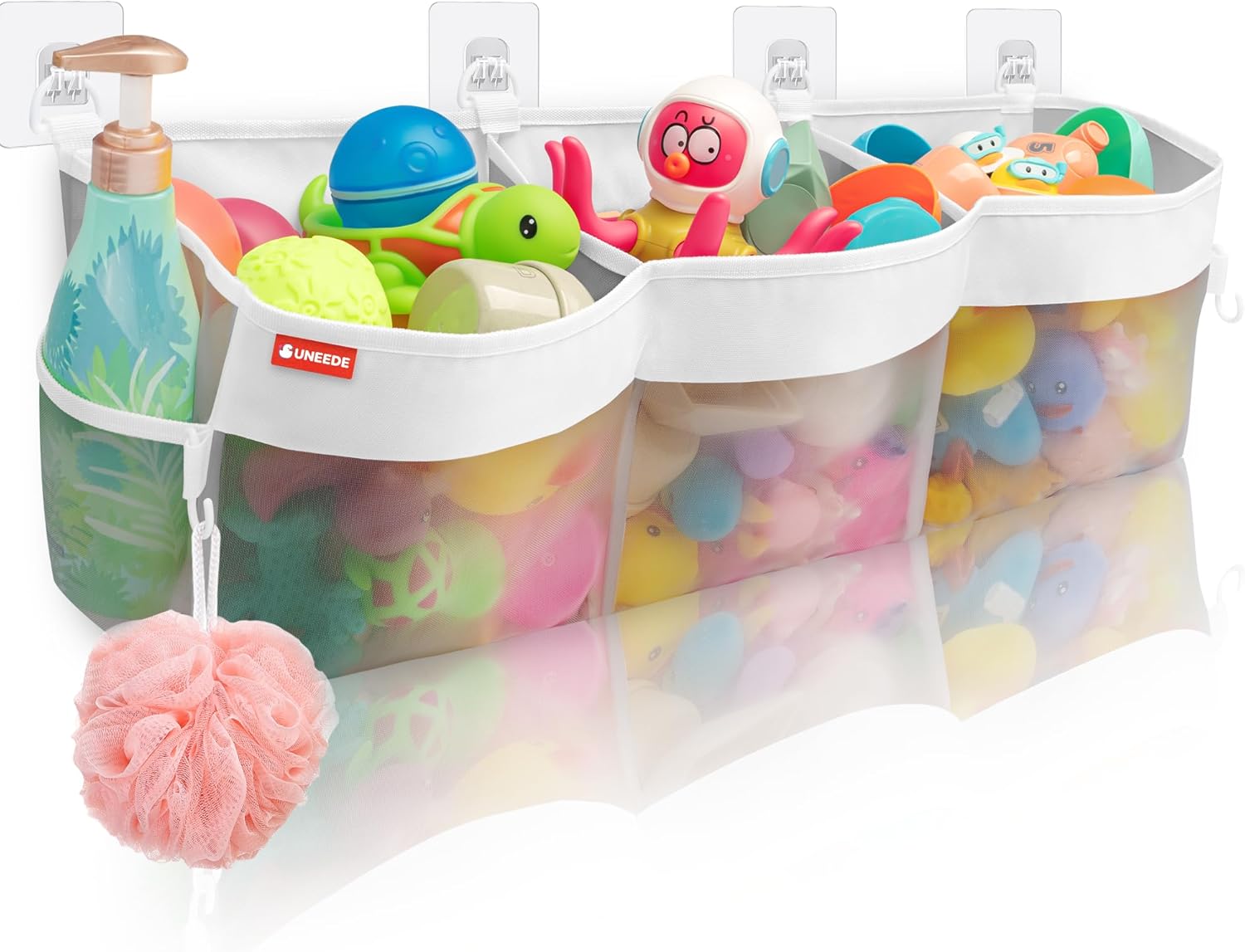 UNEEDE 495 Gallon 3 Compartment Bath Toy Storage Organizer