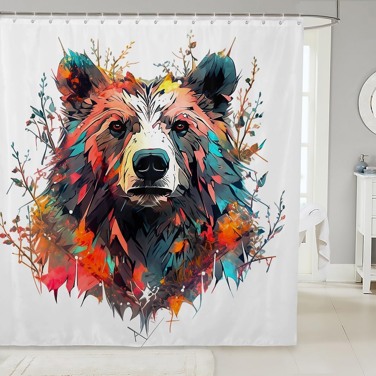 Erosebridal Bear Shower Curtain Set - 3D Wildlife 72x72