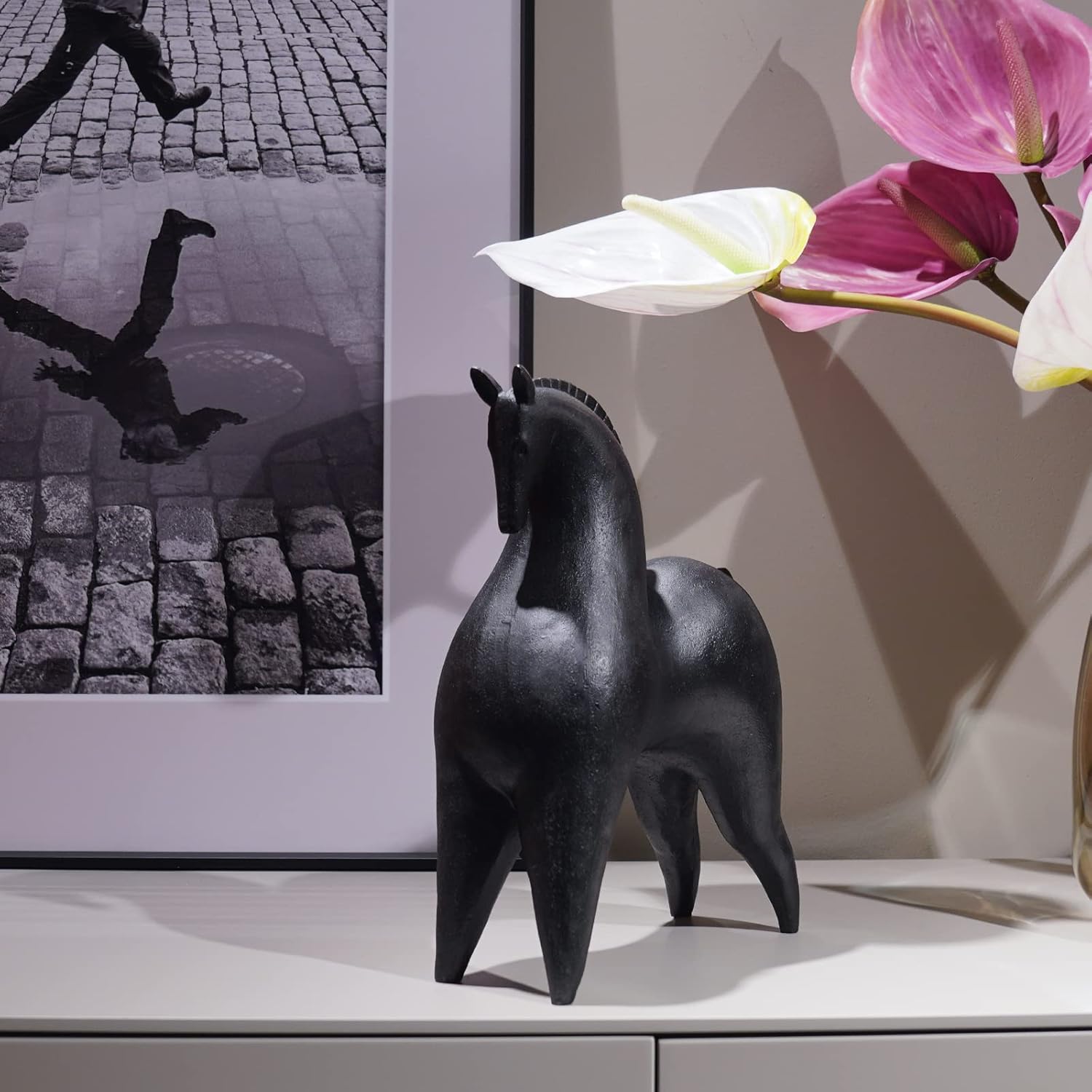 Cynkeyee Black Horse Statue Modern Home Decor