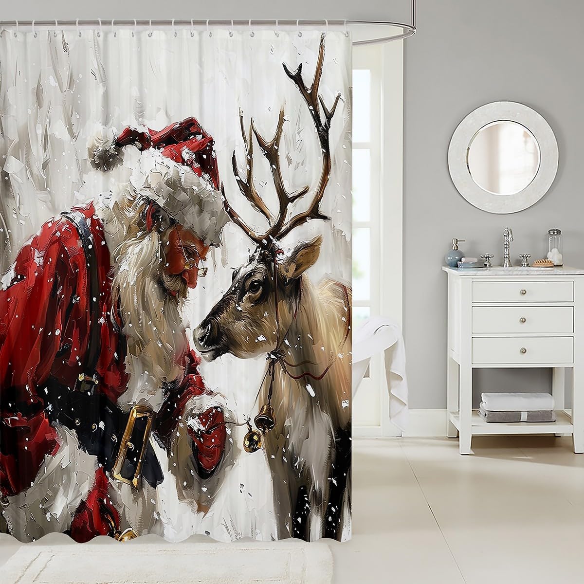 Erosebridal Christmas Elk Waterproof Shower Curtain