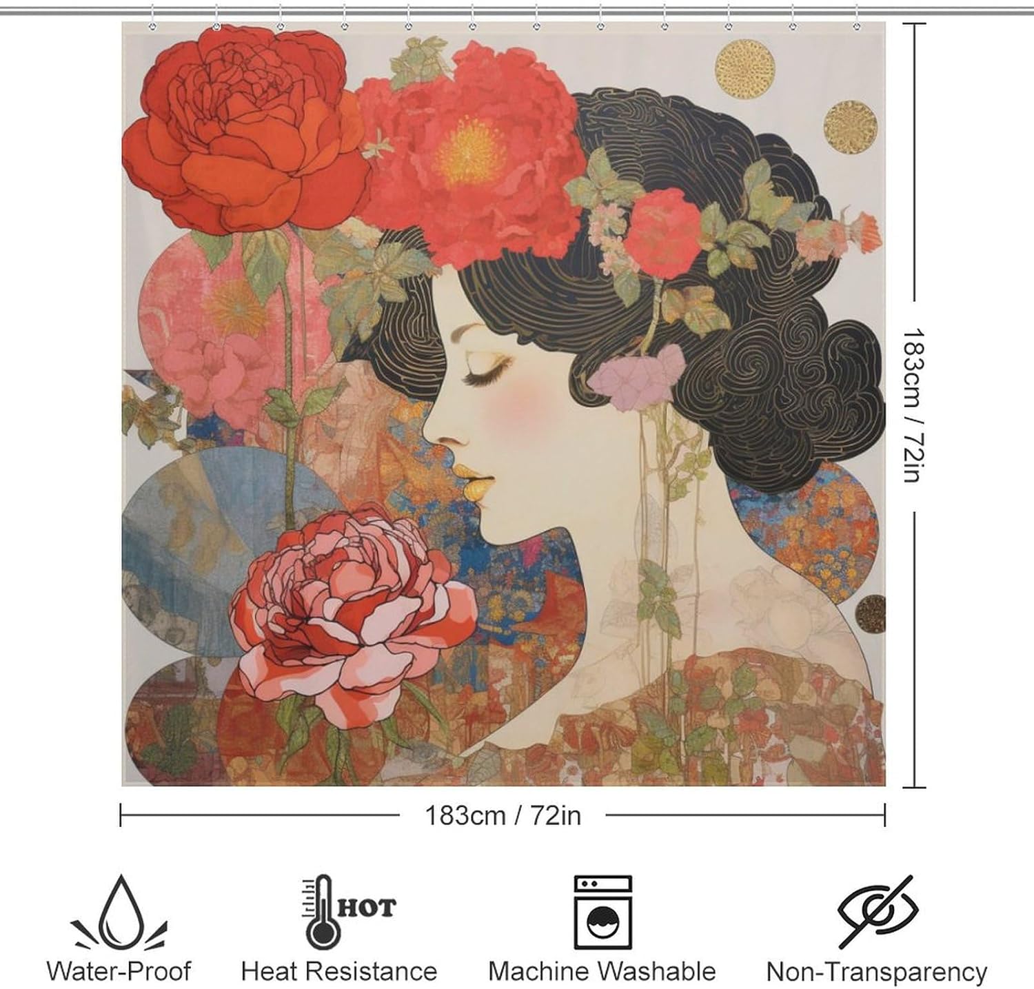 DAOWANGZUO Red Pink Flower Shower Curtain Set 72x72in