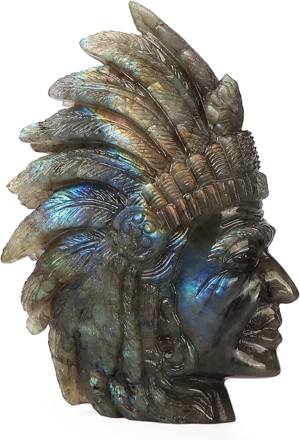 Artistone Labradorite Crystal Indian Skull Statue Hand-Carved