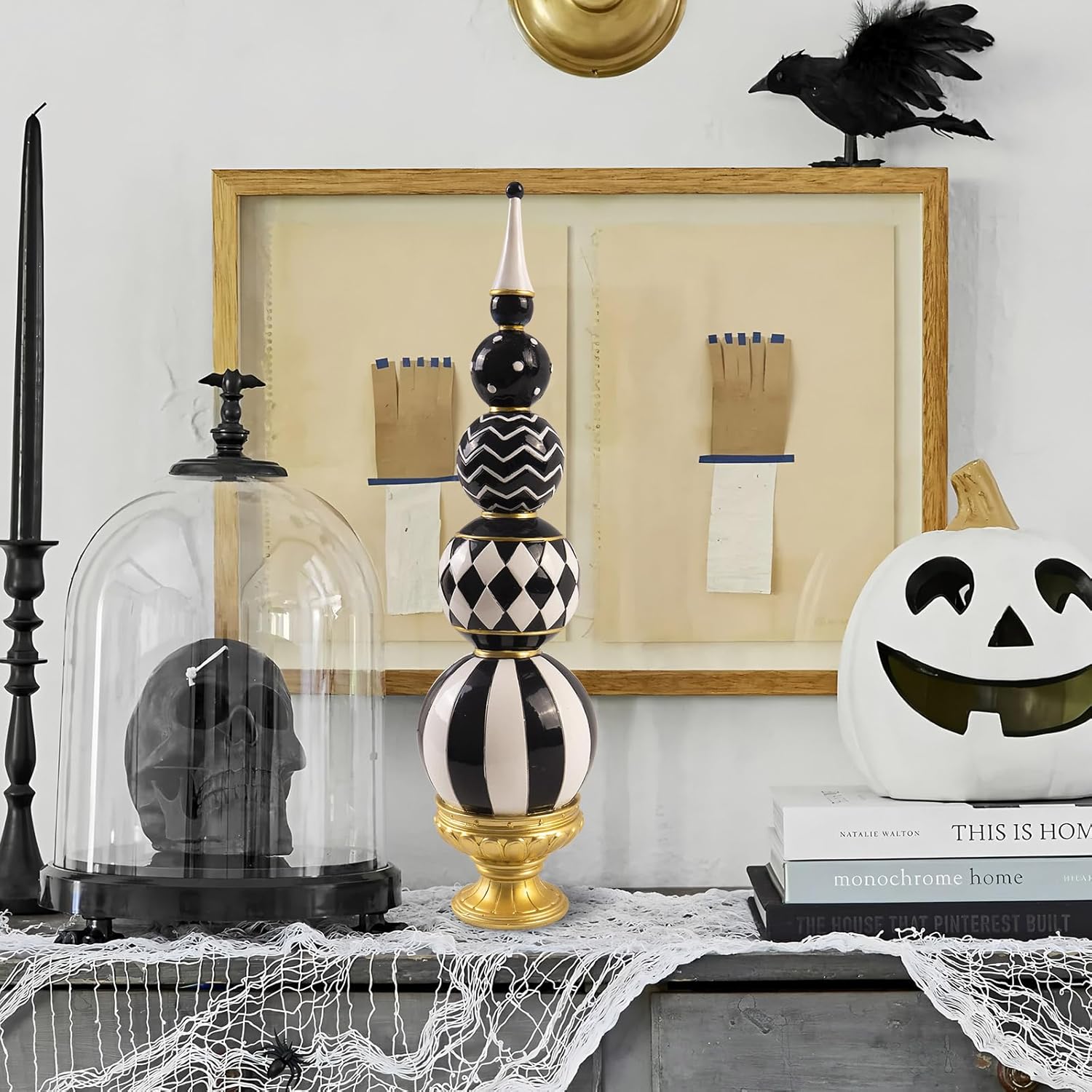 Bechivie Black and White Checkered Resin Sphere Decor Sculpture