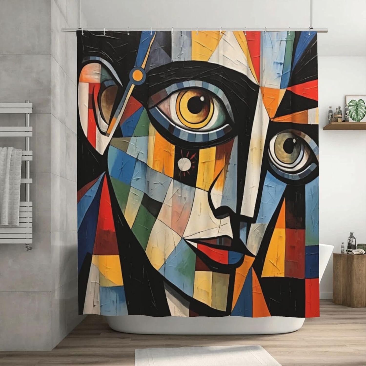 Boy Face Shower Curtain Set with 12 Hooks 72x72in