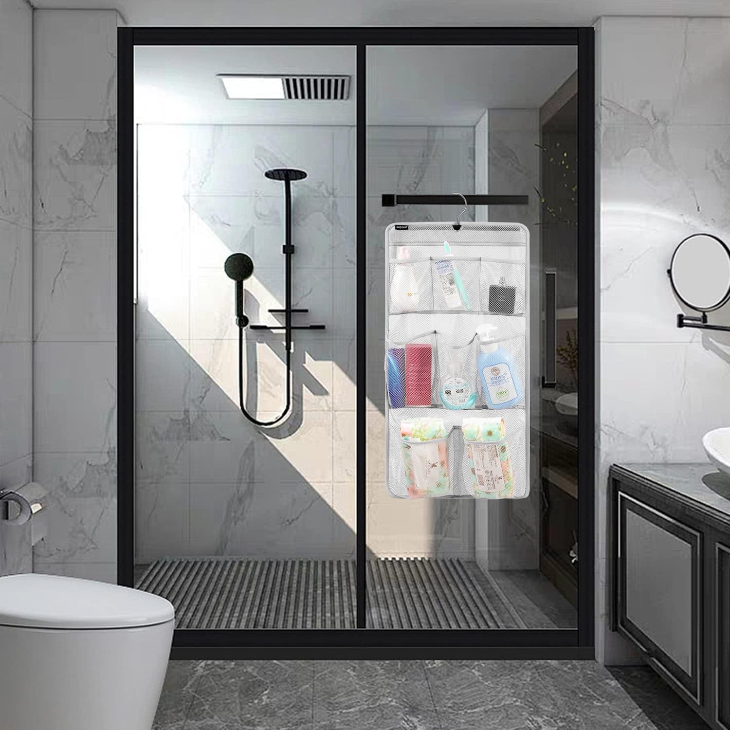 ANZORG Mesh Shower Caddy with 8 Pockets and Rotating Hanger