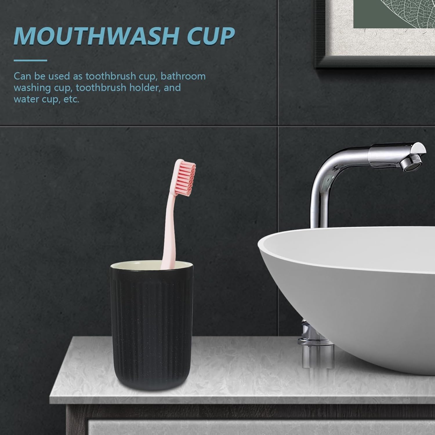 Set of 2 Black Striped Ceramic Toothbrush Holder Cups