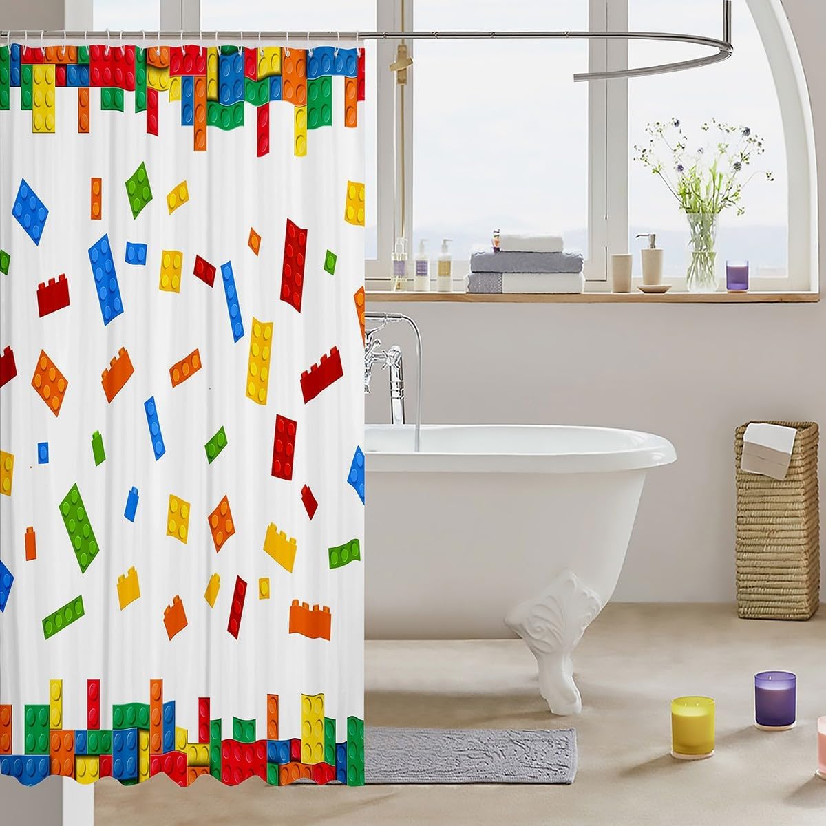 Erosebridal 3D Building Blocks Shower Curtain Set