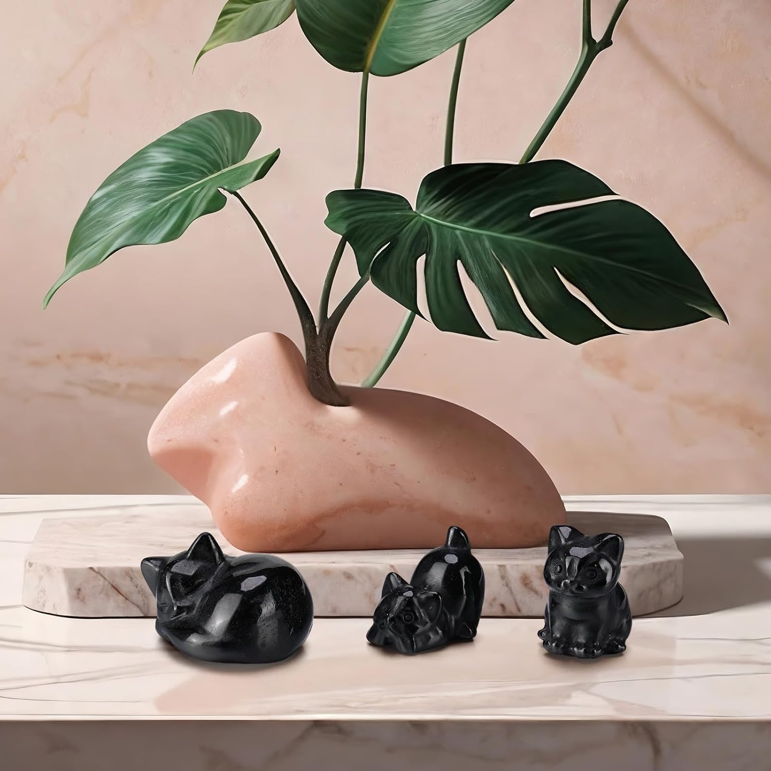 Wesiti 3 Pcs Black Obsidian Cat Figurines Decor