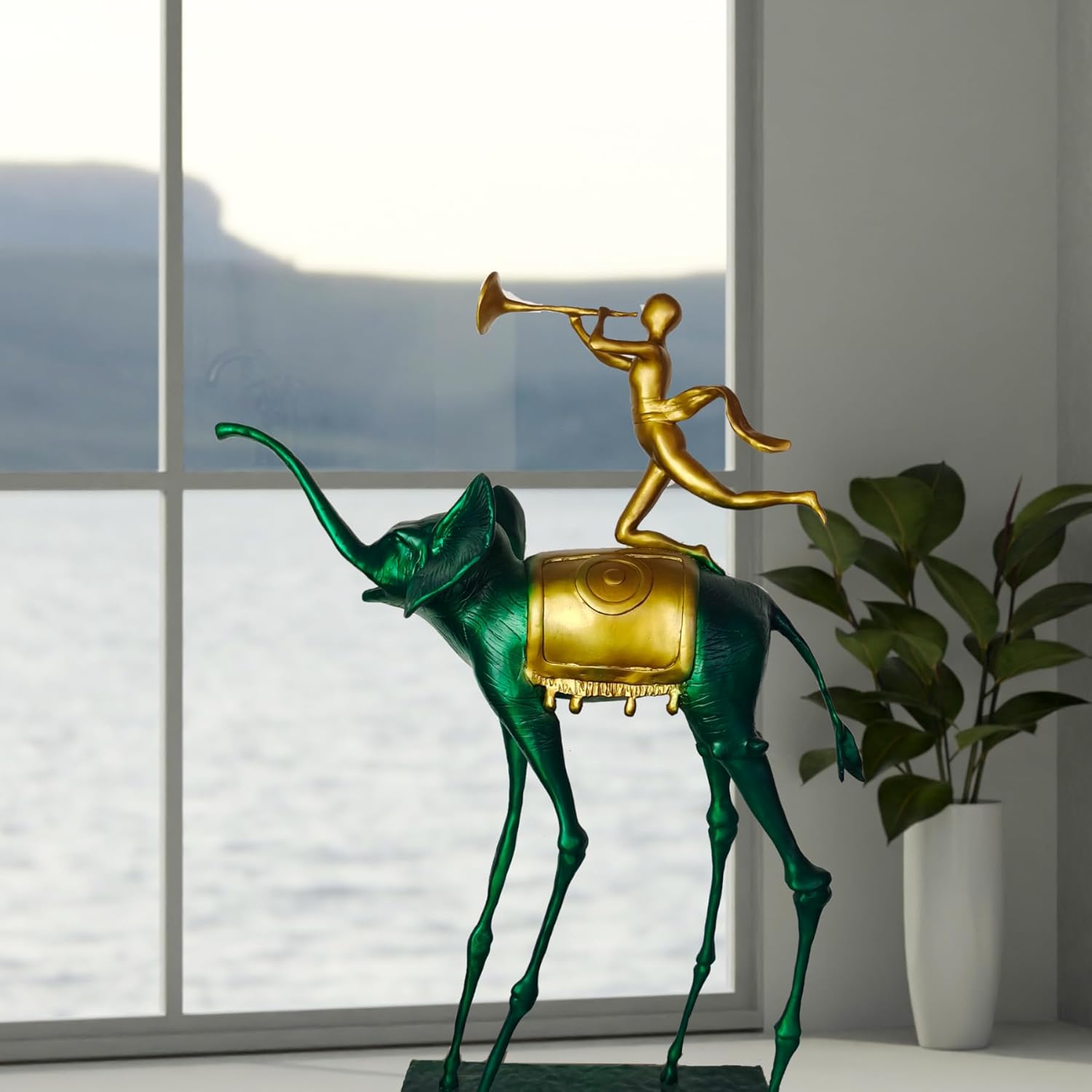 Green Bronze Elephant Sculpture - 256 Tall Art Decor