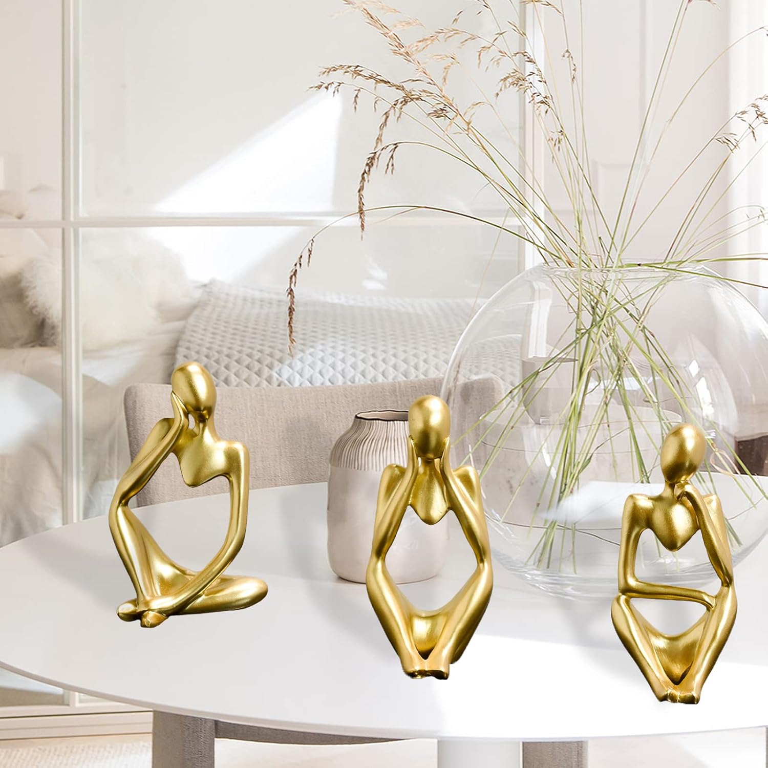 Gold Thinker Resin Statue 3Pcs Modern Art Decor