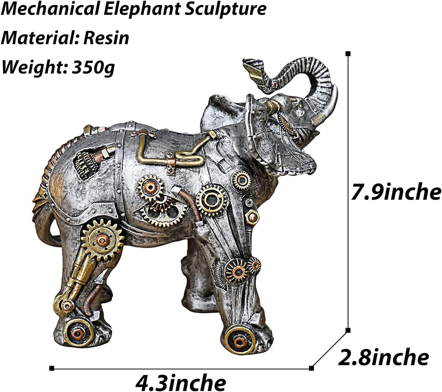 Steampunk Style Elephant Sculpture Modern Home Decor Resin Statue