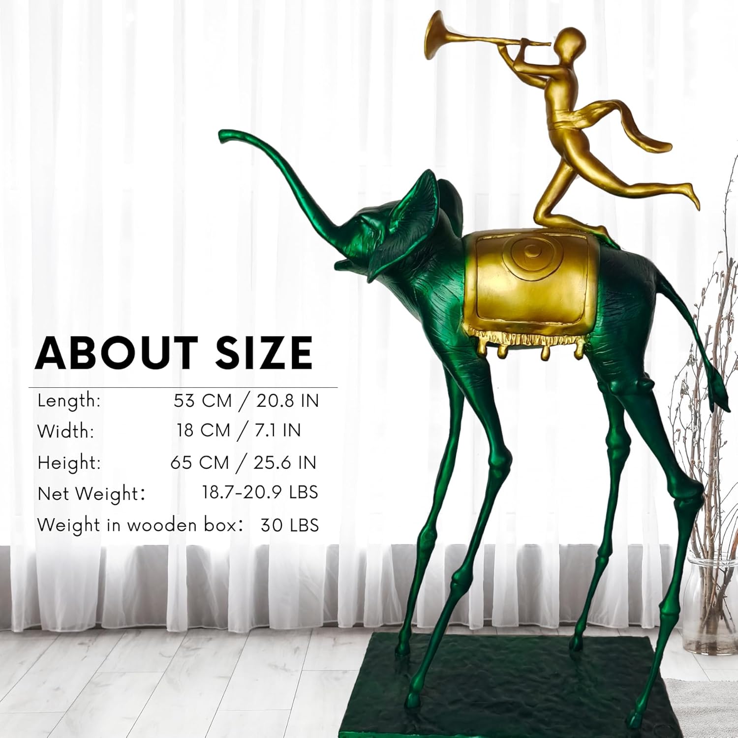 Green Bronze Elephant Sculpture - 256 Tall Art Decor