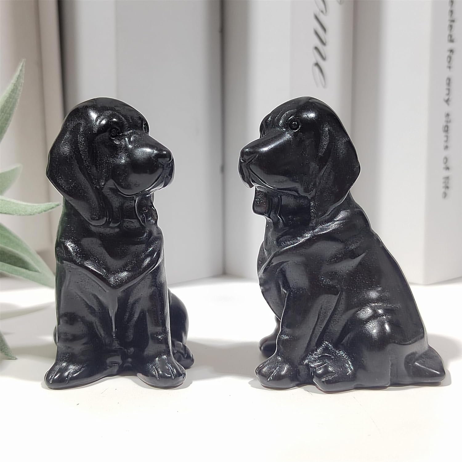 Obsidian Black Dog Skull Figurine Sculpture Decor