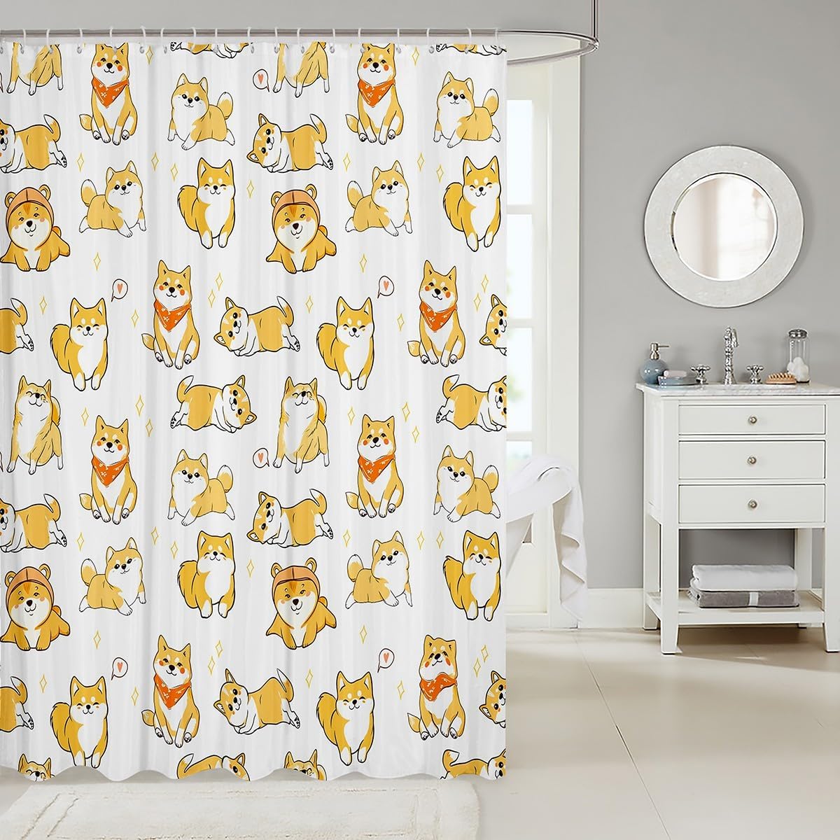 Puppy Dog Shower Curtain Cute Yellow Shiba Inu 72x84