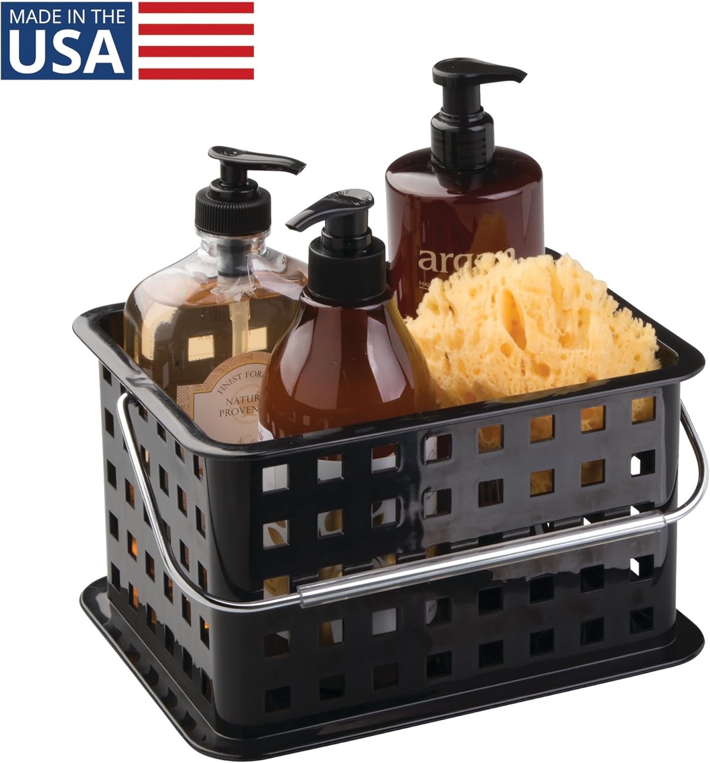 InterDesign Portable Shower Caddy with Black Plastic Basket and Carry Handle