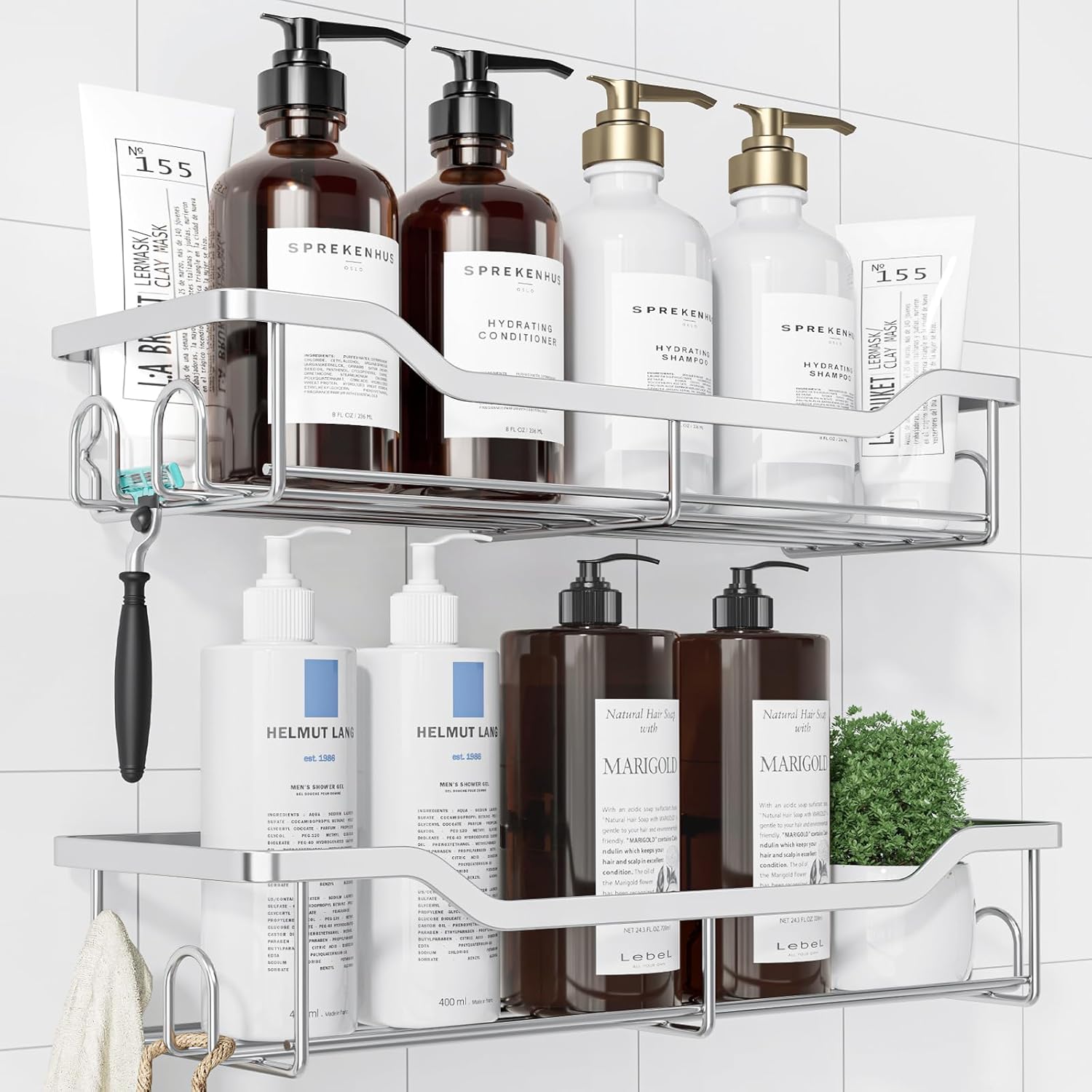 Kitsure Large Shower Caddy - 2 Pack Stainless Steel Adhesive Organizer
