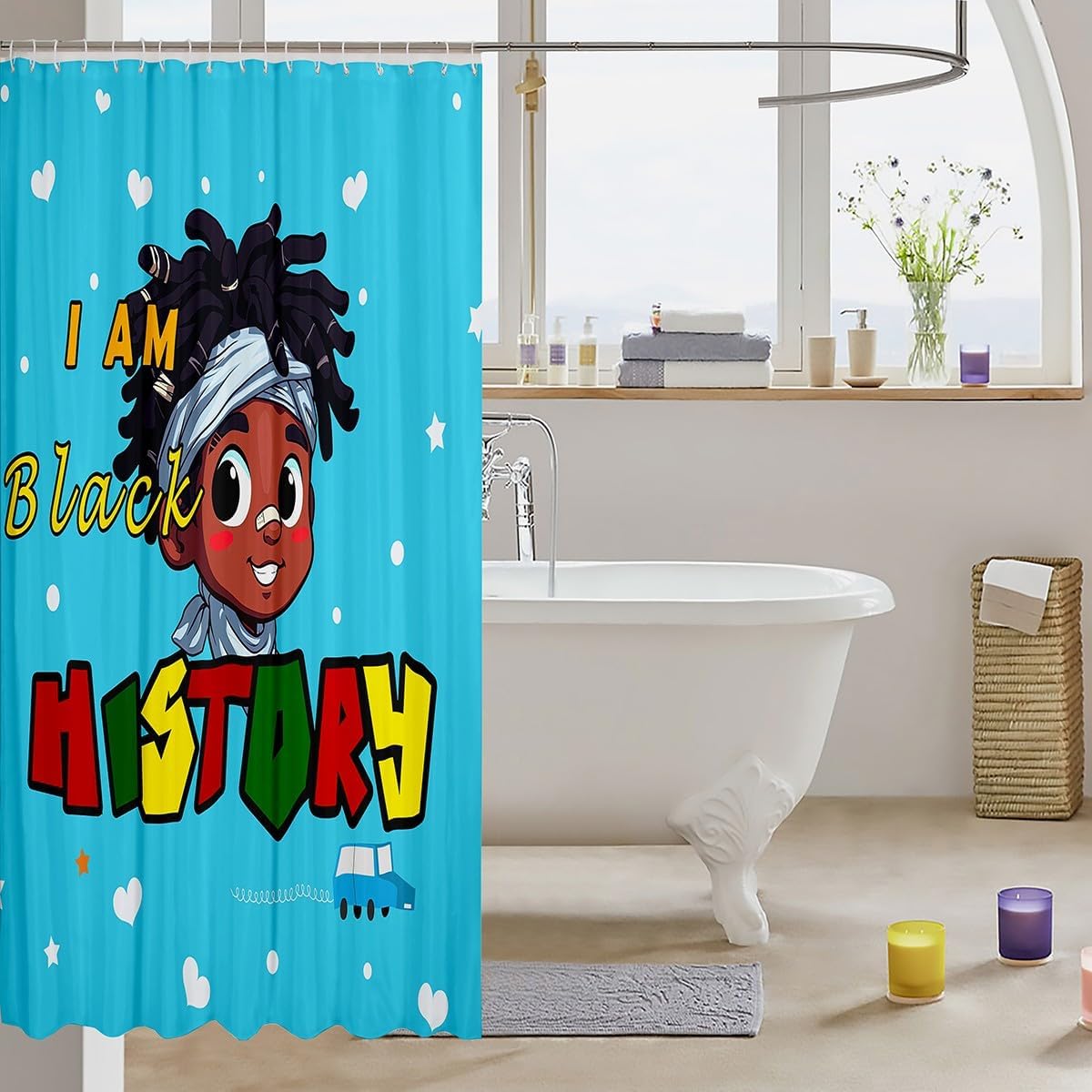 Black Boy Shower Curtain Set for Kids Teens