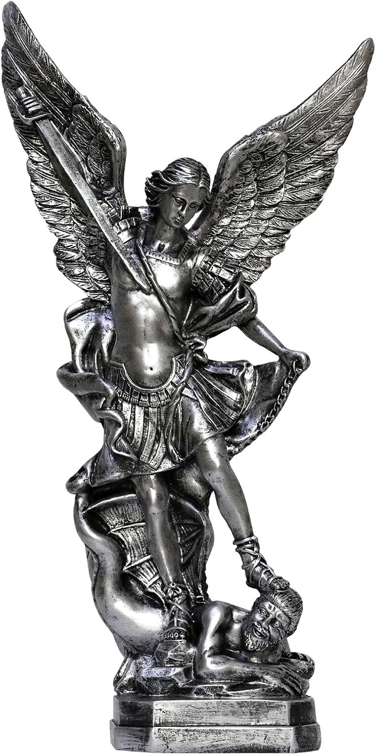 125in St Michael Statue Religious Sculpture Silver Bronze Resin