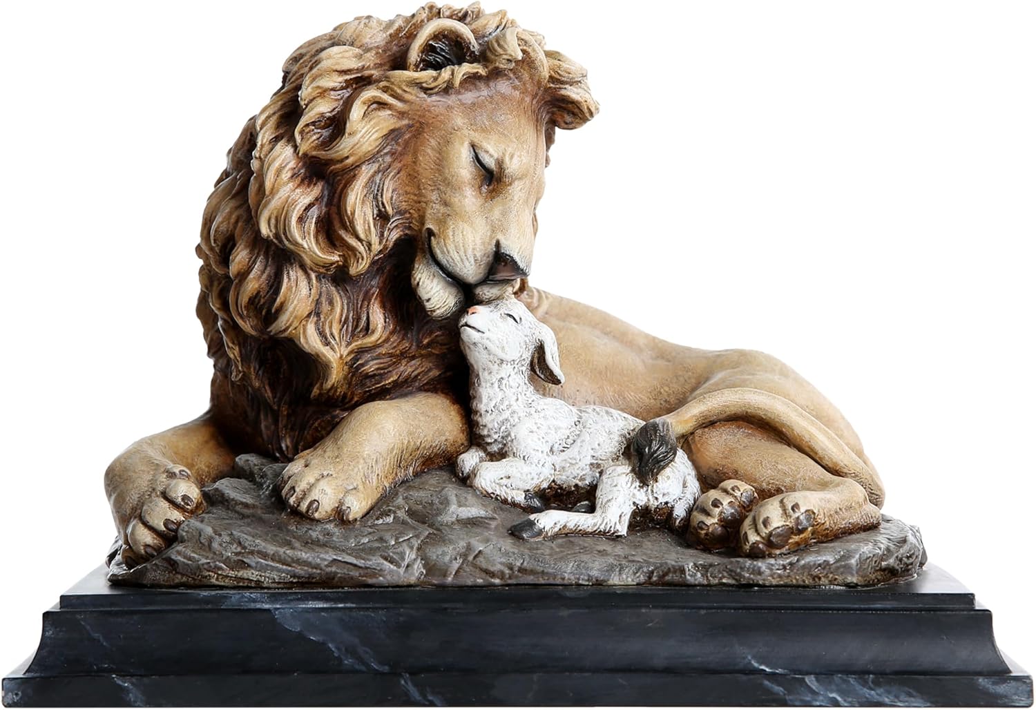 Resin Lion and Lamb Table Statue Brown