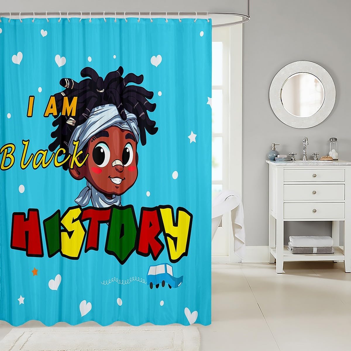 Black Boy Shower Curtain Set for Kids Teens