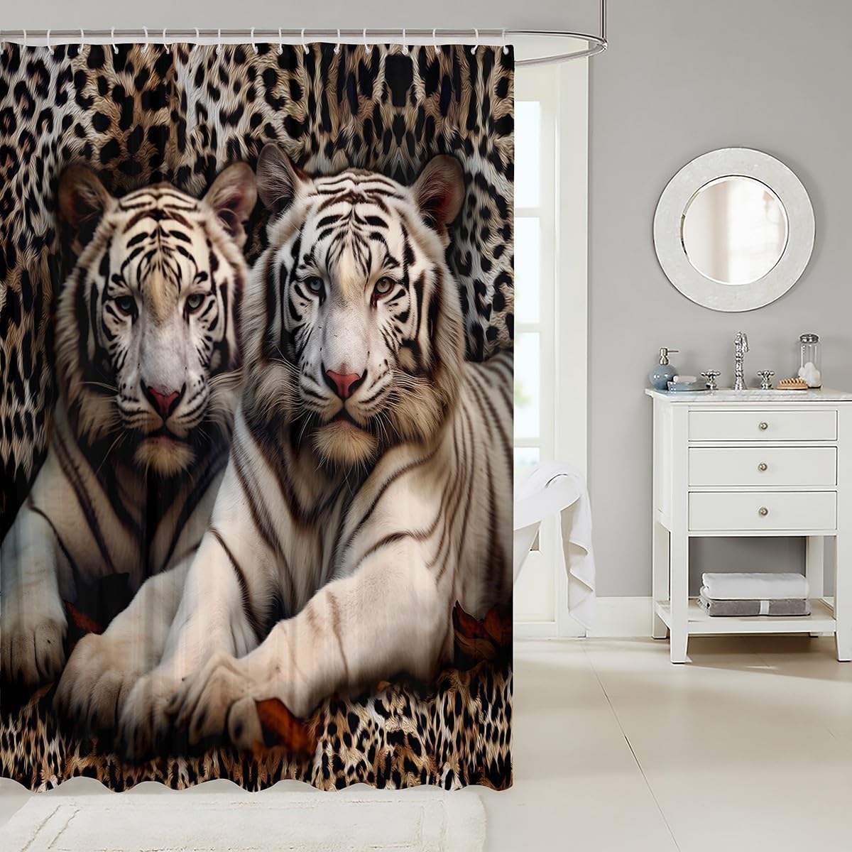 Erosebridal 3D Tiger Print Shower Curtain Set 72x72 1