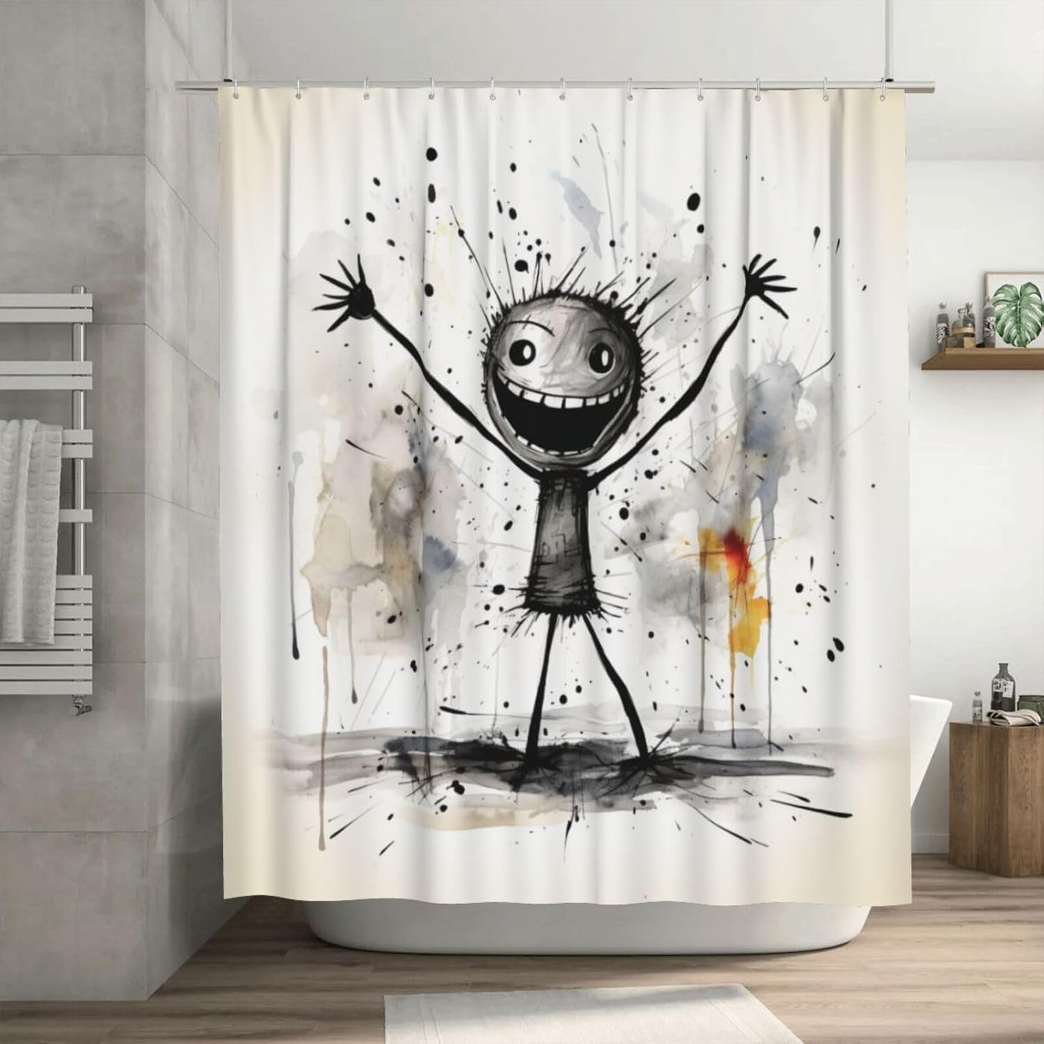 Abstract Boy Shower Curtain Set with 12 Hooks 72x72in