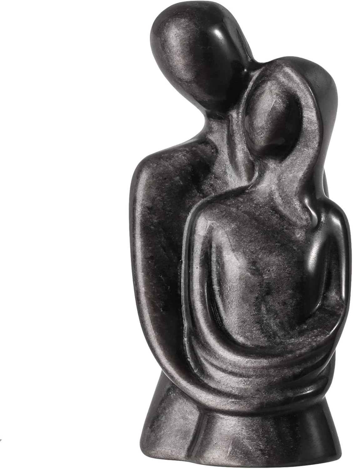 Silver Obsidian Romantic Couple Sculpture Decor