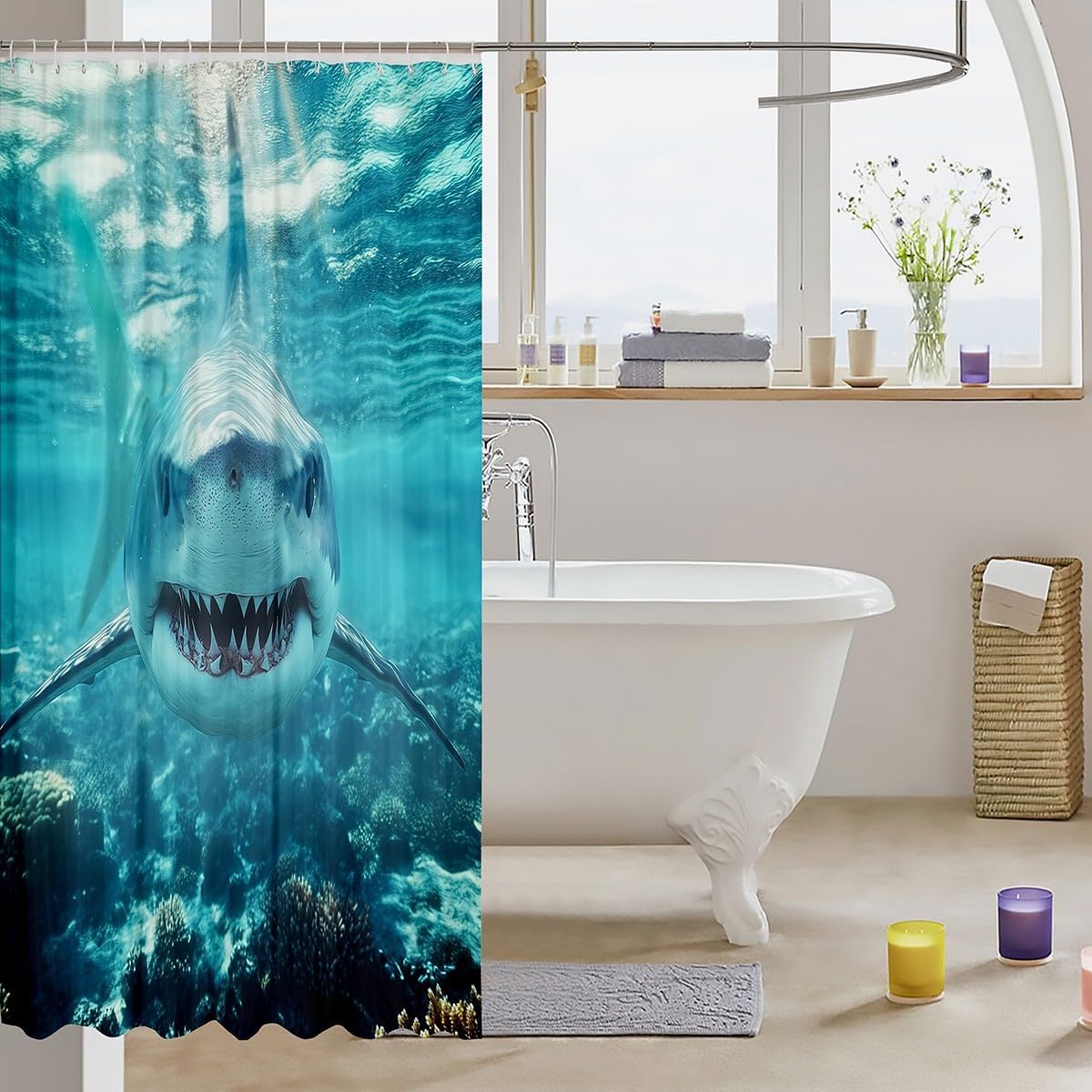 Shark Shower Curtain Set with Hooks
