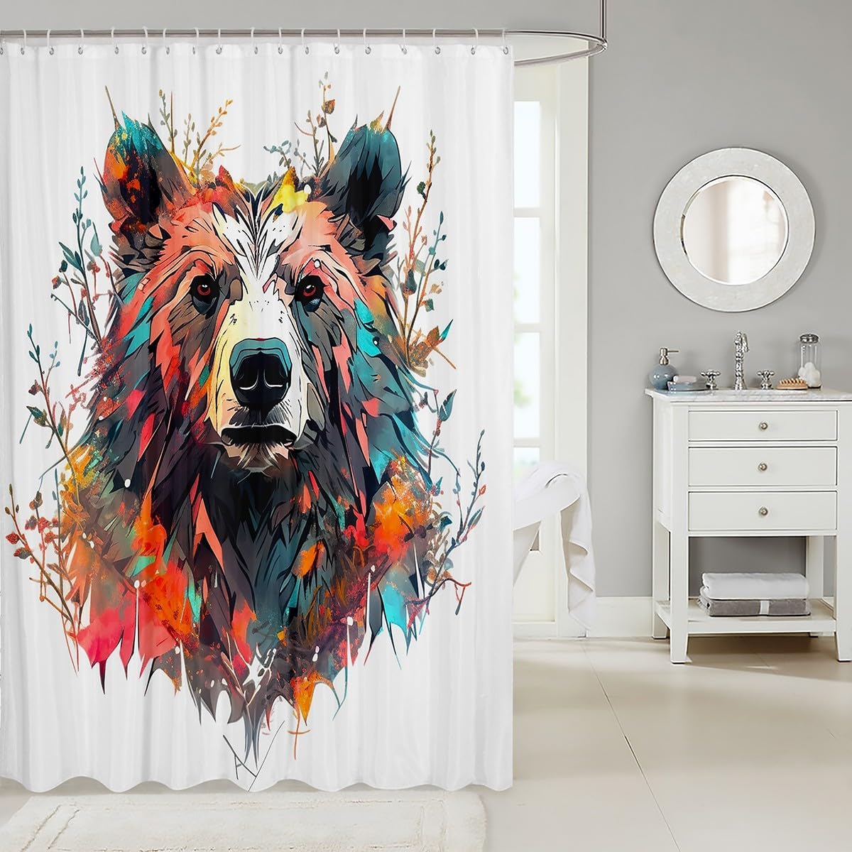 Erosebridal Bear Shower Curtain Set - 3D Wildlife 72x72