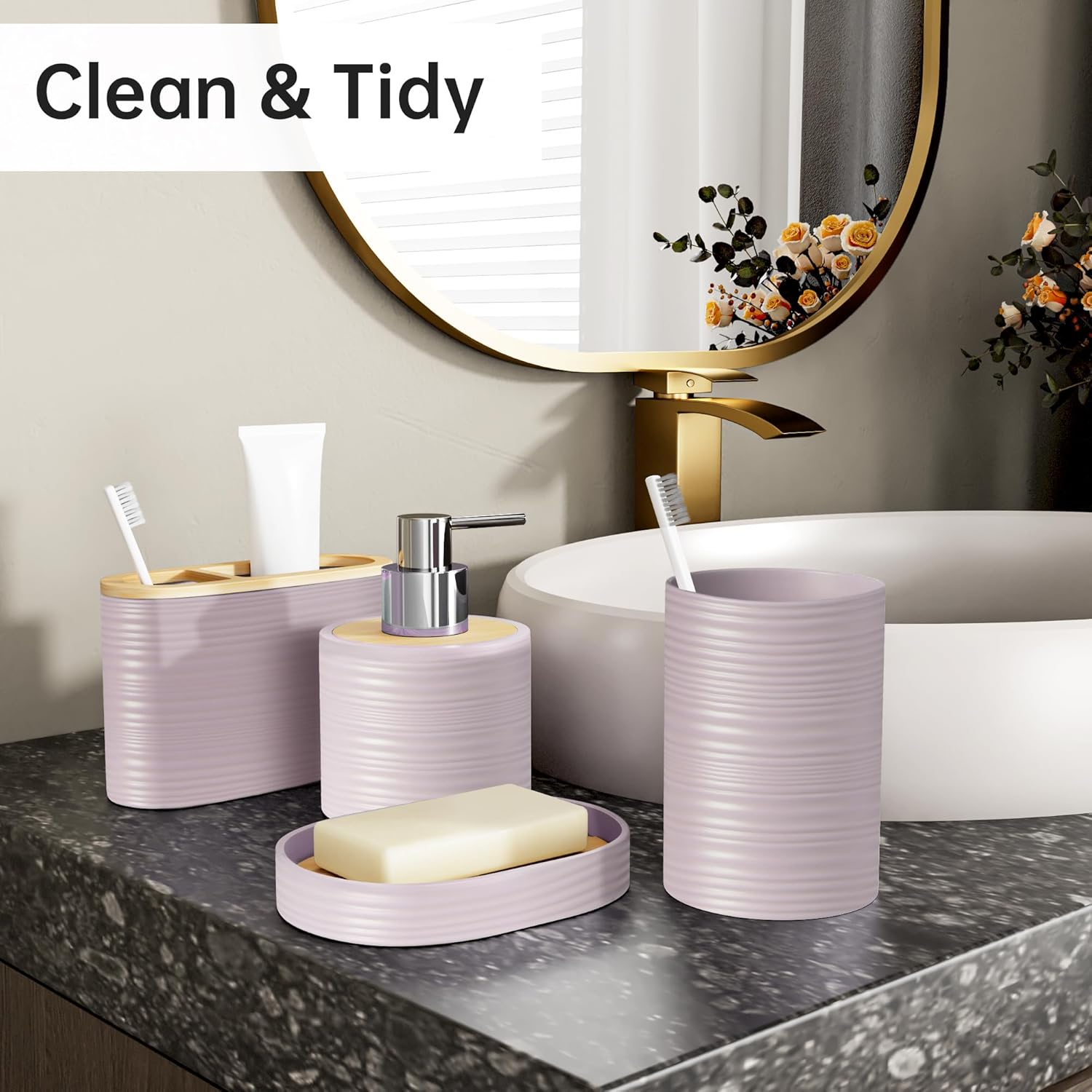 Fun Memories Bamboo Bathroom Accessories Set 6 Piece