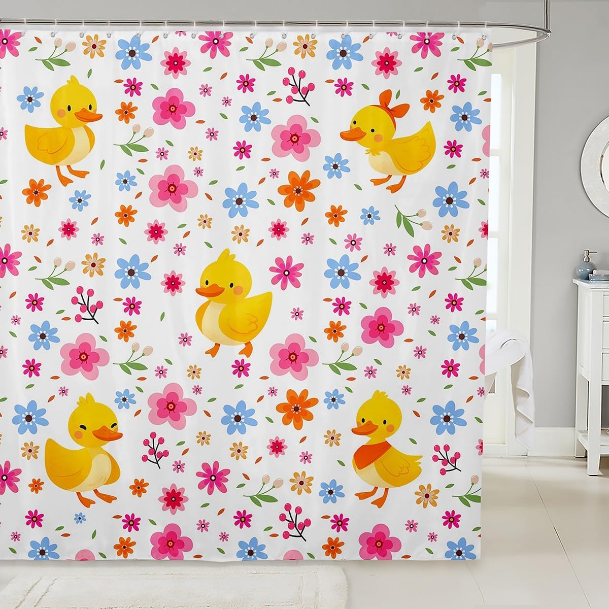 Erosebridal Girly Pink Floral Shower Curtain Set