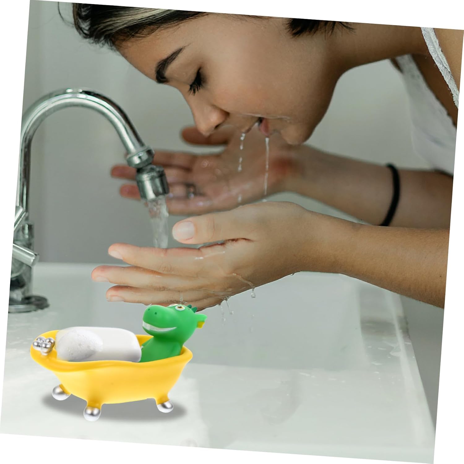 Veemoon Dinosaur Soap Dish - Cute Animal Sponge Holder for Bath and Kitchen